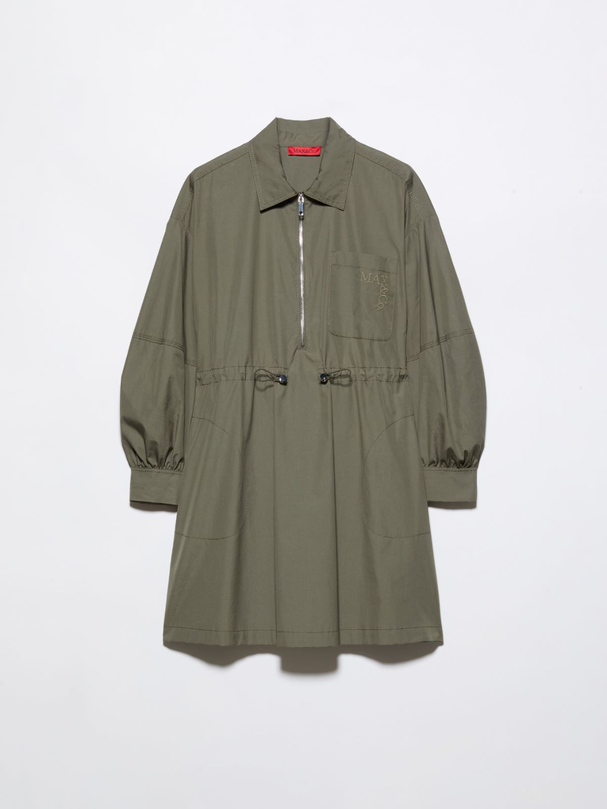 Drawstring poplin shirt dress - LODEN GREEN - MAX&Co.