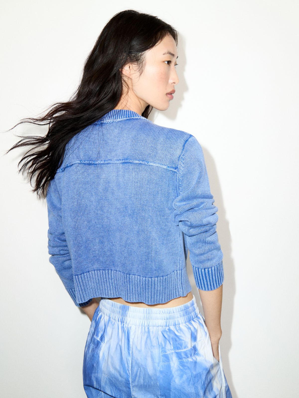Stone-washed cotton cardigan - DEEP BLUE - MAX&Co.