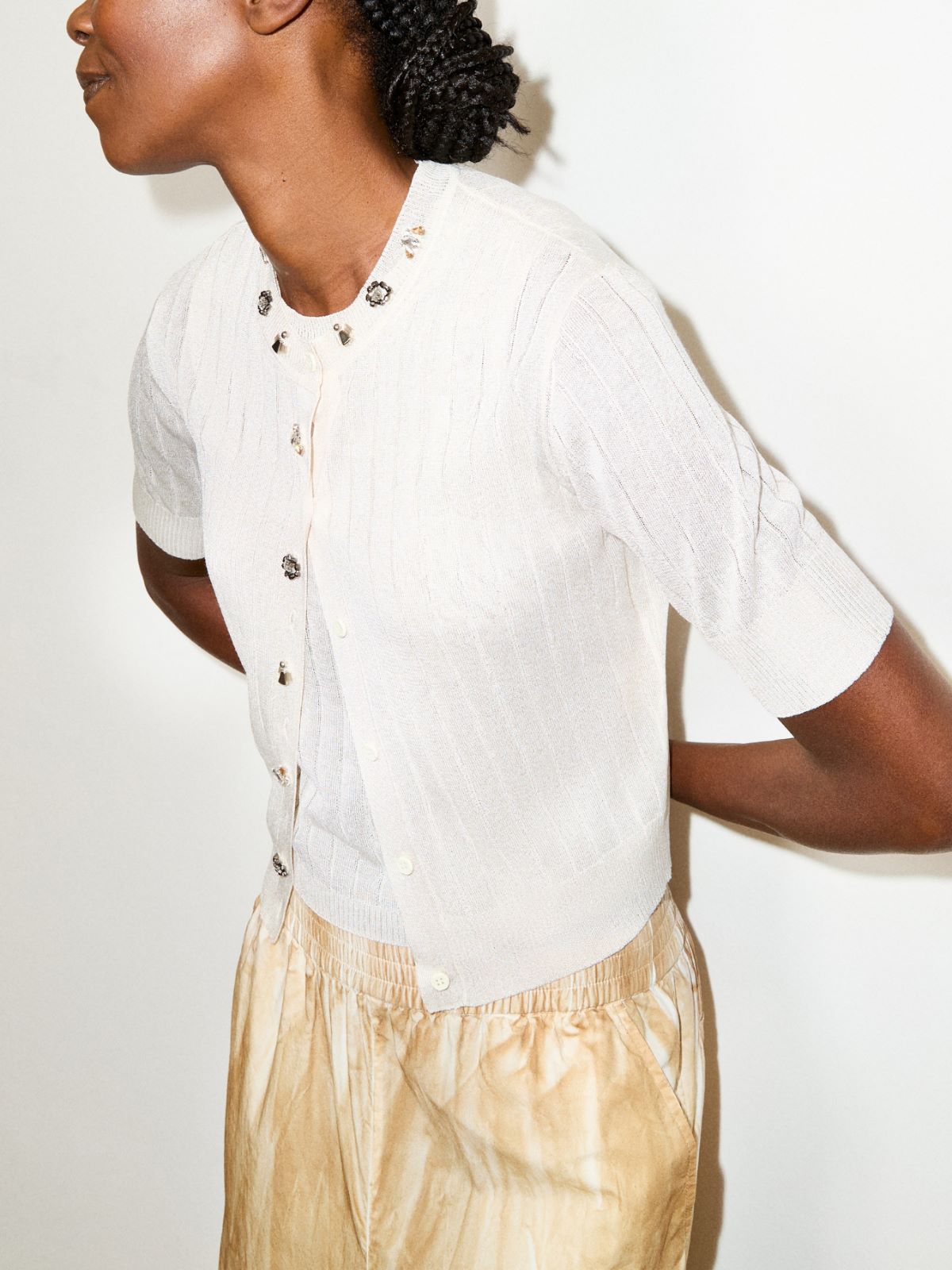 Bejewelled embroidered cardigan - MILK - MAX&Co. - 4