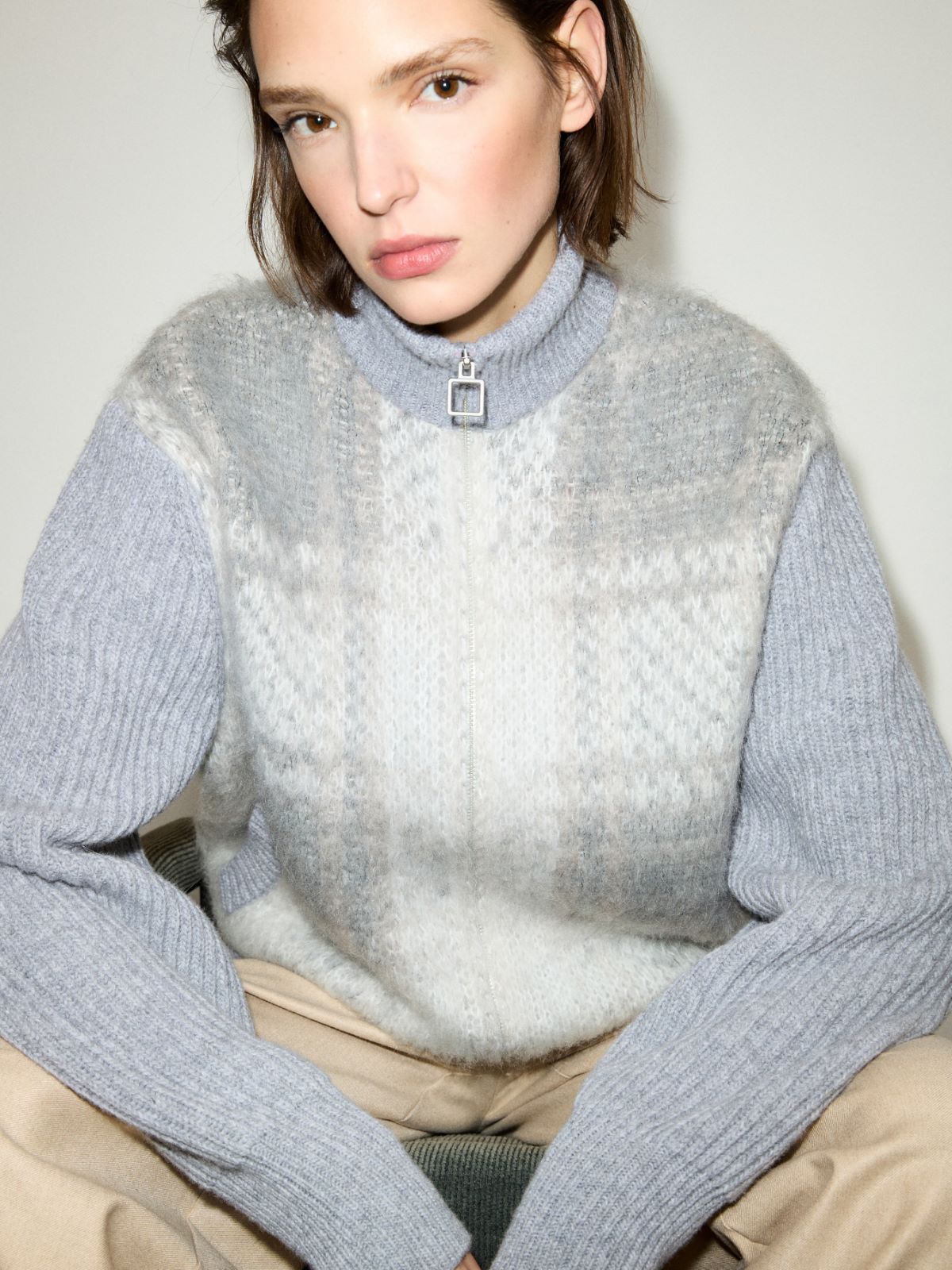 Jacquard-knit bomber jacket - WOOL WHITE - MAX&Co. - 3