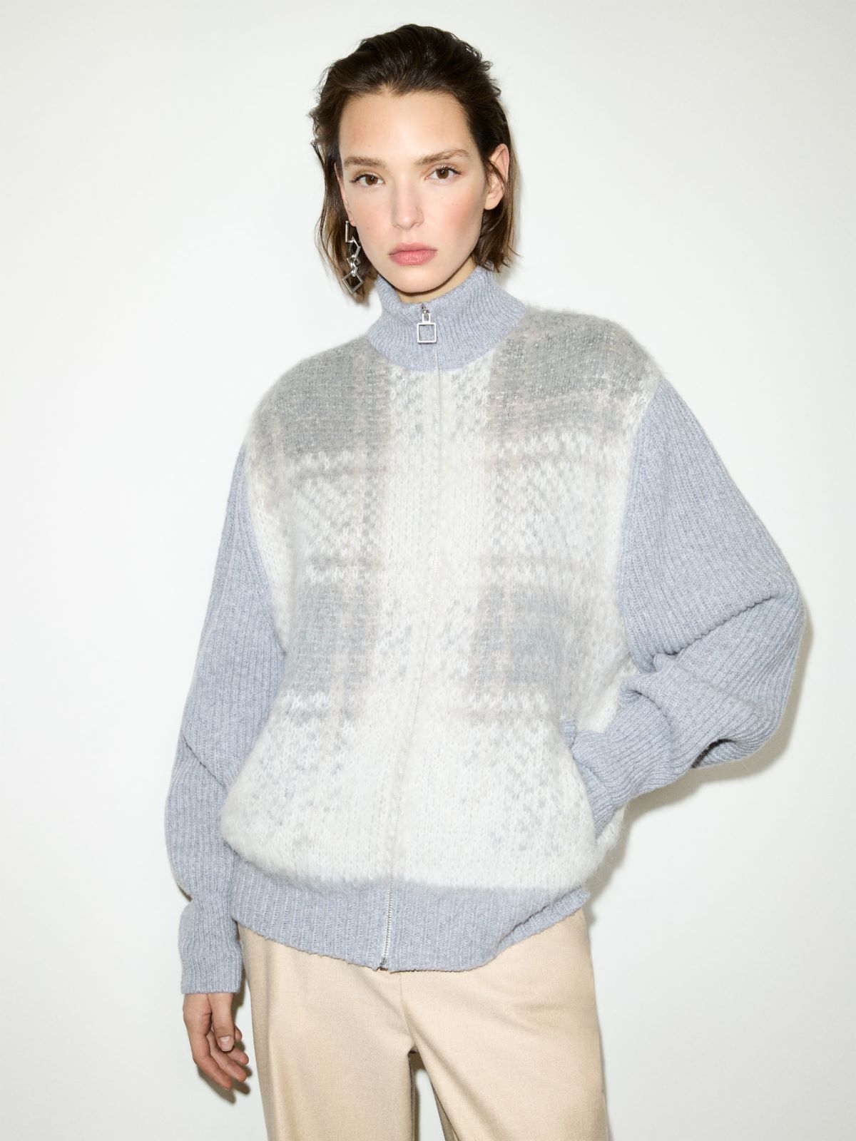 Jacquard-knit bomber jacket - WOOL WHITE - MAX&Co.