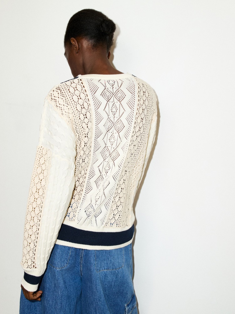 Maglia in cotone e pizzo - LATTE - MAX&Co.