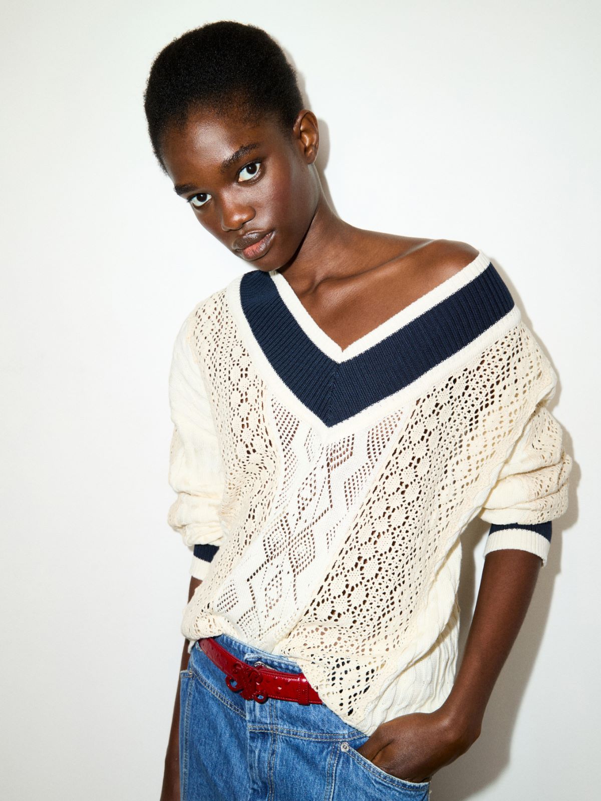 Maglia in cotone e pizzo - LATTE - MAX&Co.