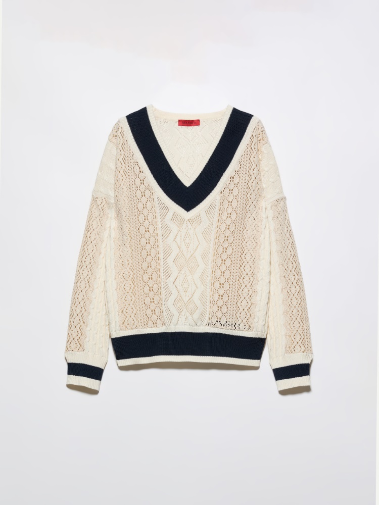 Maglia in cotone e pizzo - LATTE - MAX&Co.