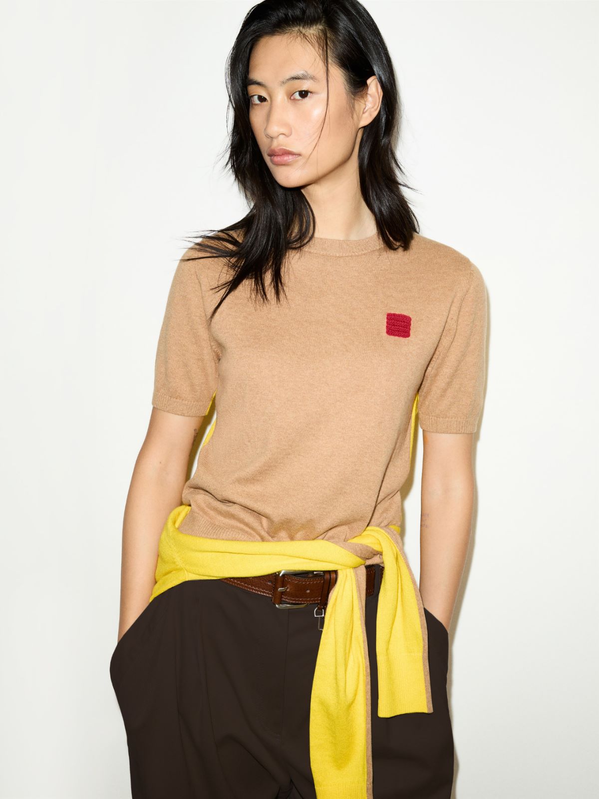 Cotton and cashmere T-shirt - CAMEL - MAX&Co.