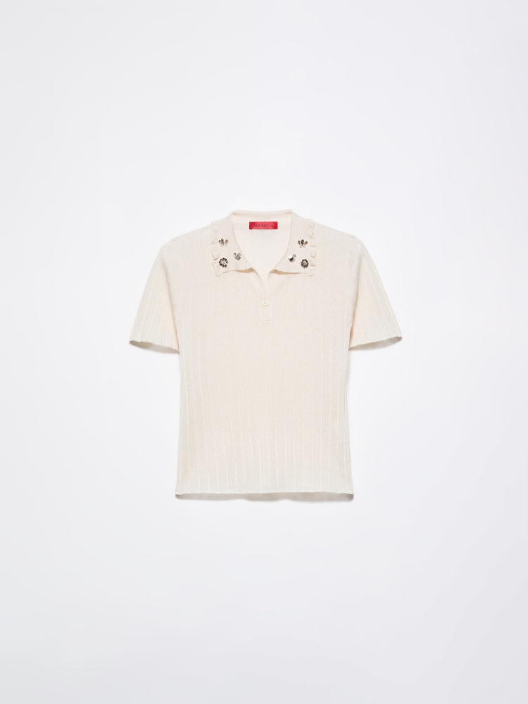 Jewel-embroidered polo shirt - MILK - MAX&Co.