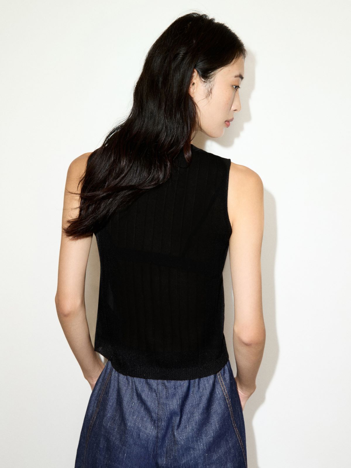 Ribbed knitted top - BLACK - MAX&Co.
