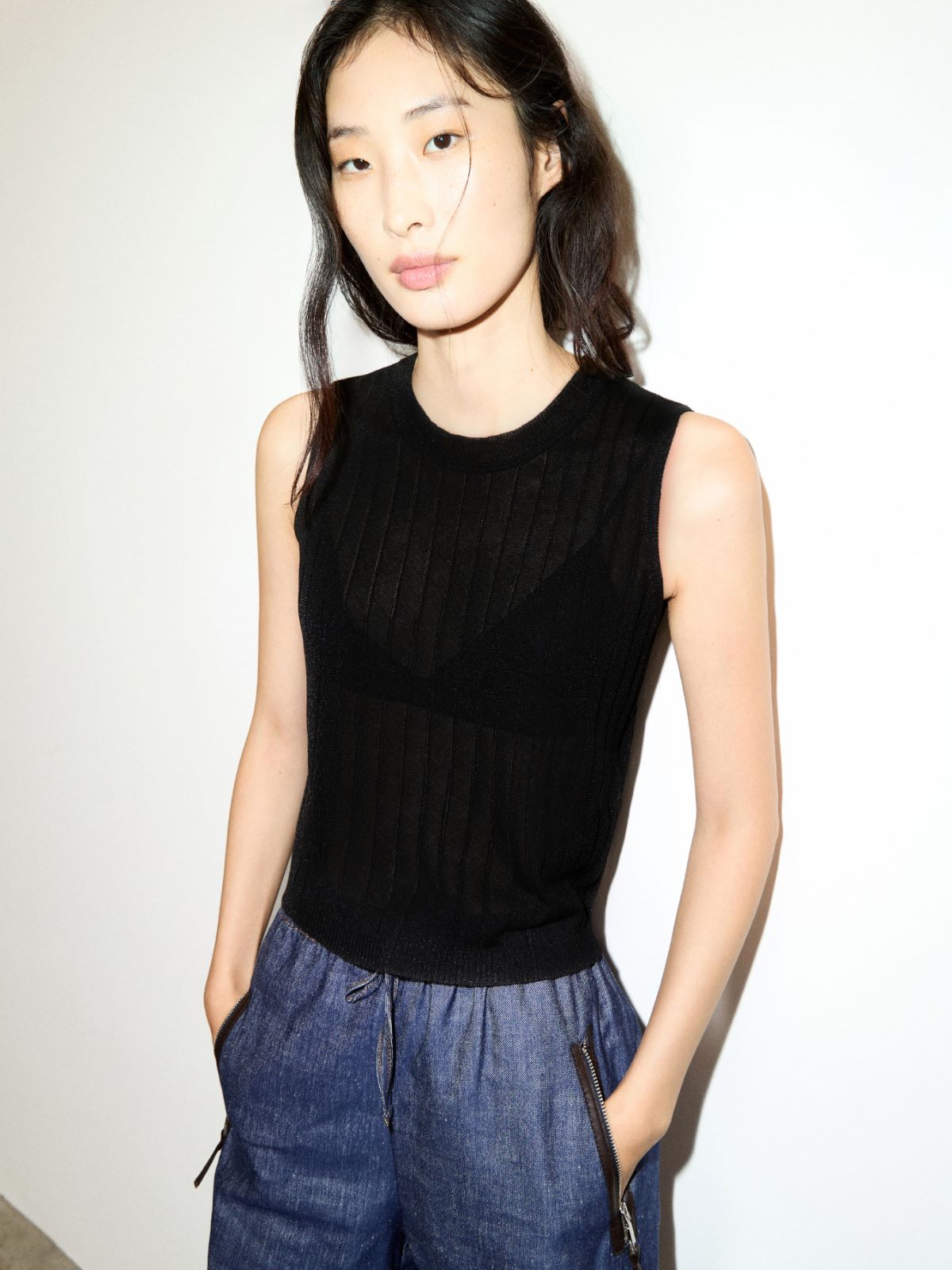 Ribbed knitted top - BLACK - MAX&Co.