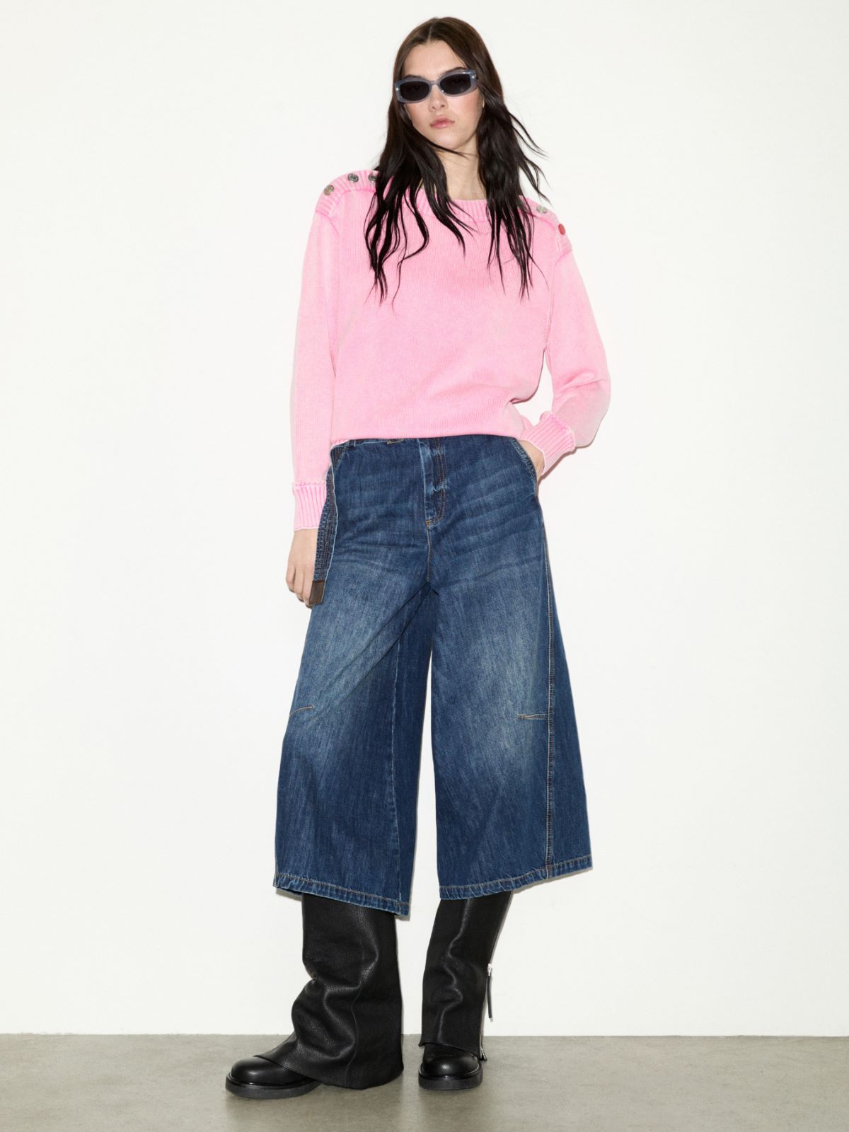 Stone-washed cotton jumper - PINK - MAX&Co.