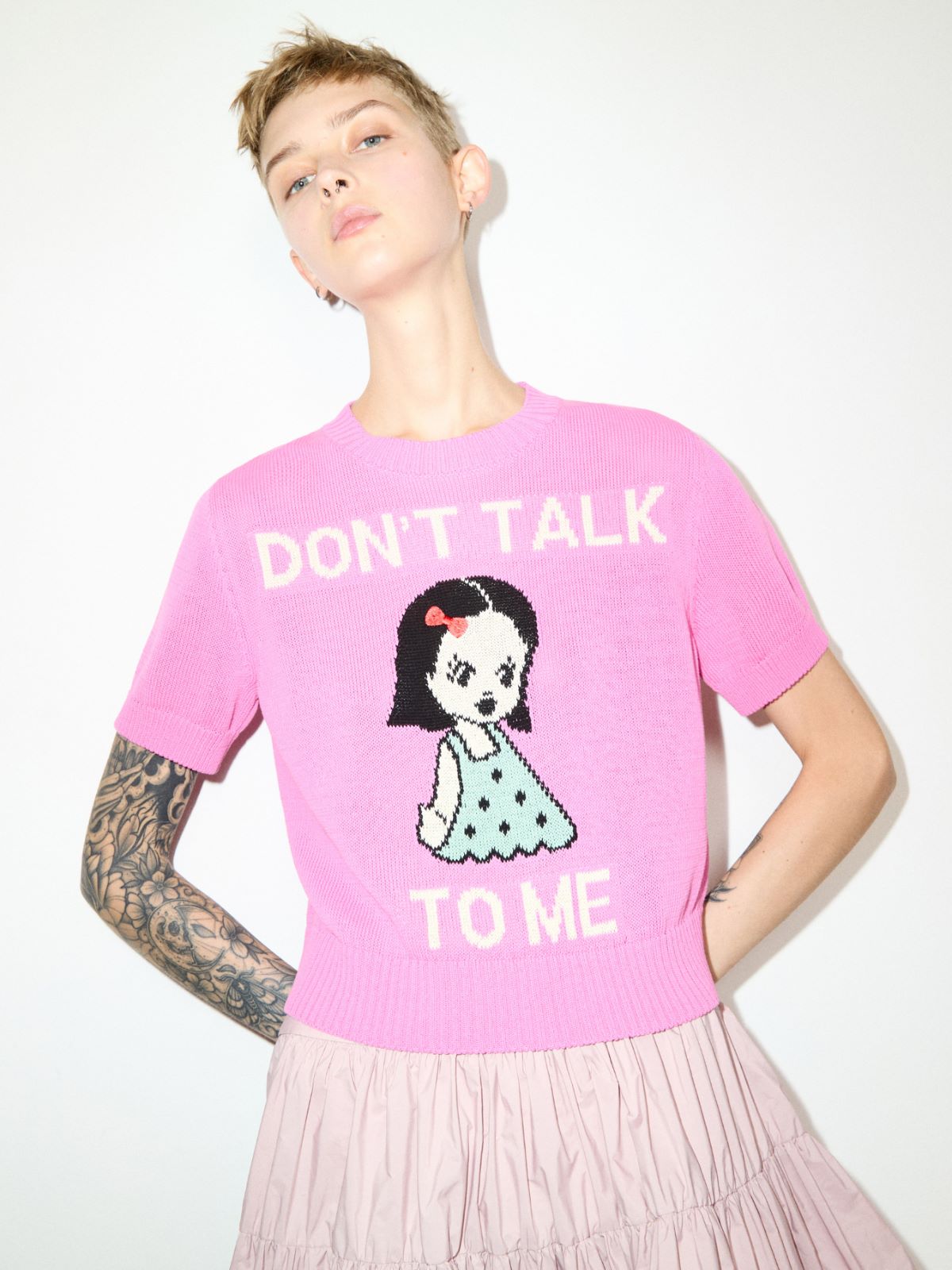 Jacquard knitted T-shirt - PINK - MAX&Co. - 4