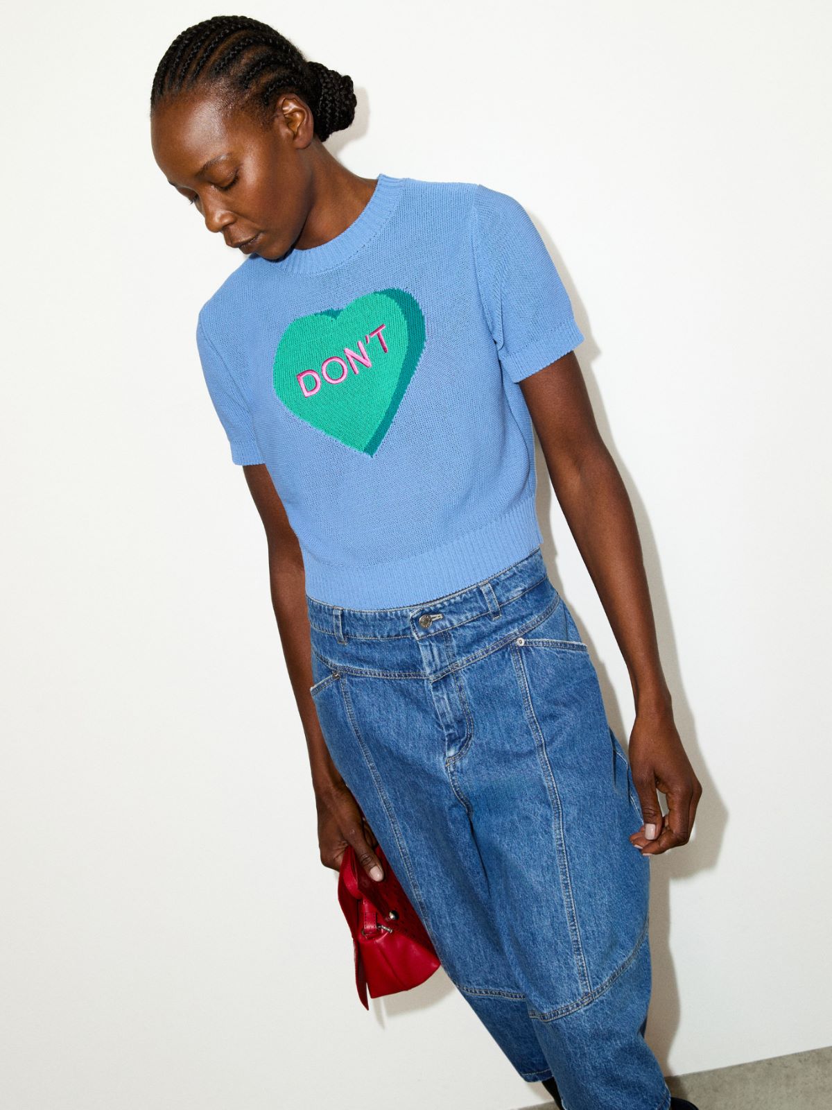 Jacquard knitted T-shirt - SKY BLUE - MAX&Co. - 4