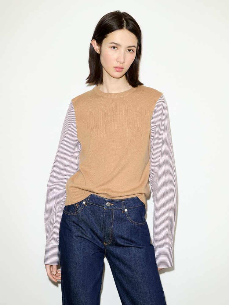Wool and cotton-poplin sweater - CAMEL - MAX&Co.