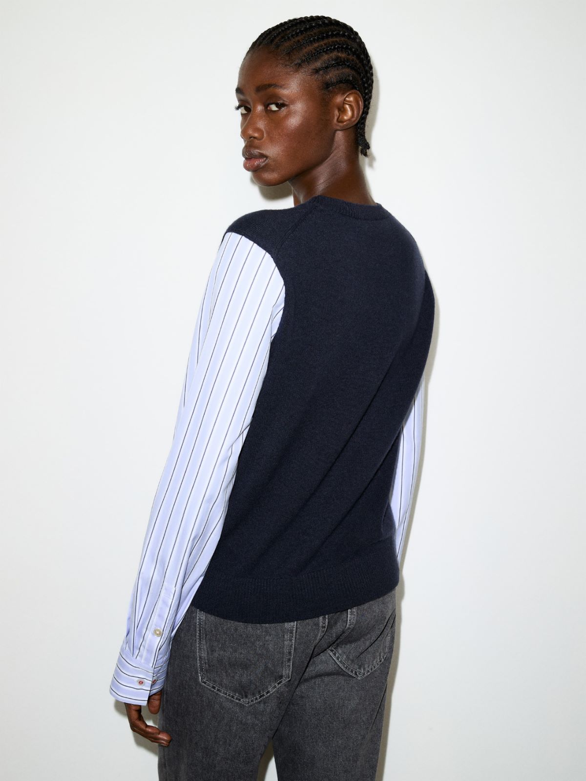 Wool and cotton-poplin sweater - NAVY - MAX&Co. - 2