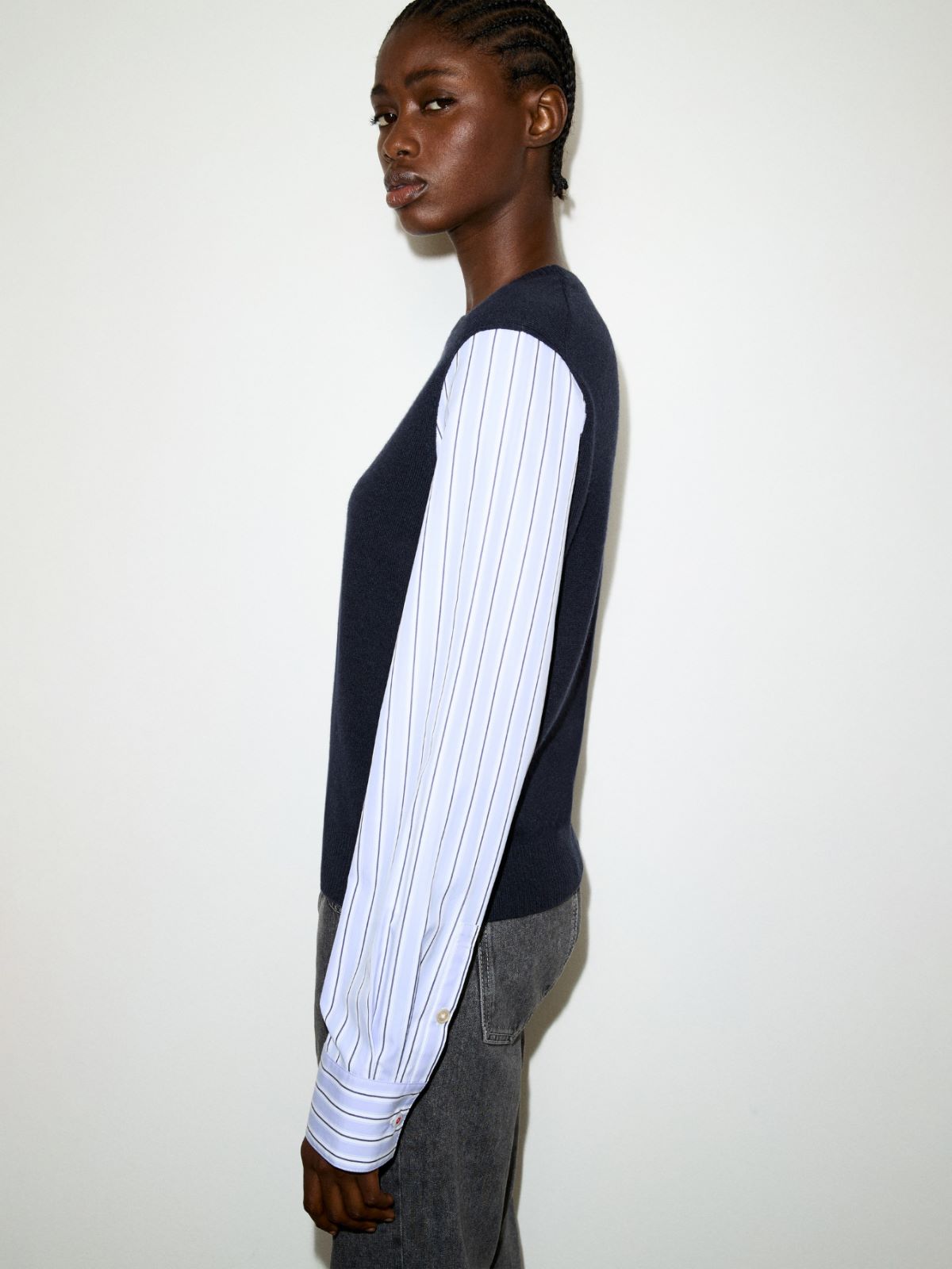 Wool and cotton-poplin sweater - NAVY - MAX&Co. - 3