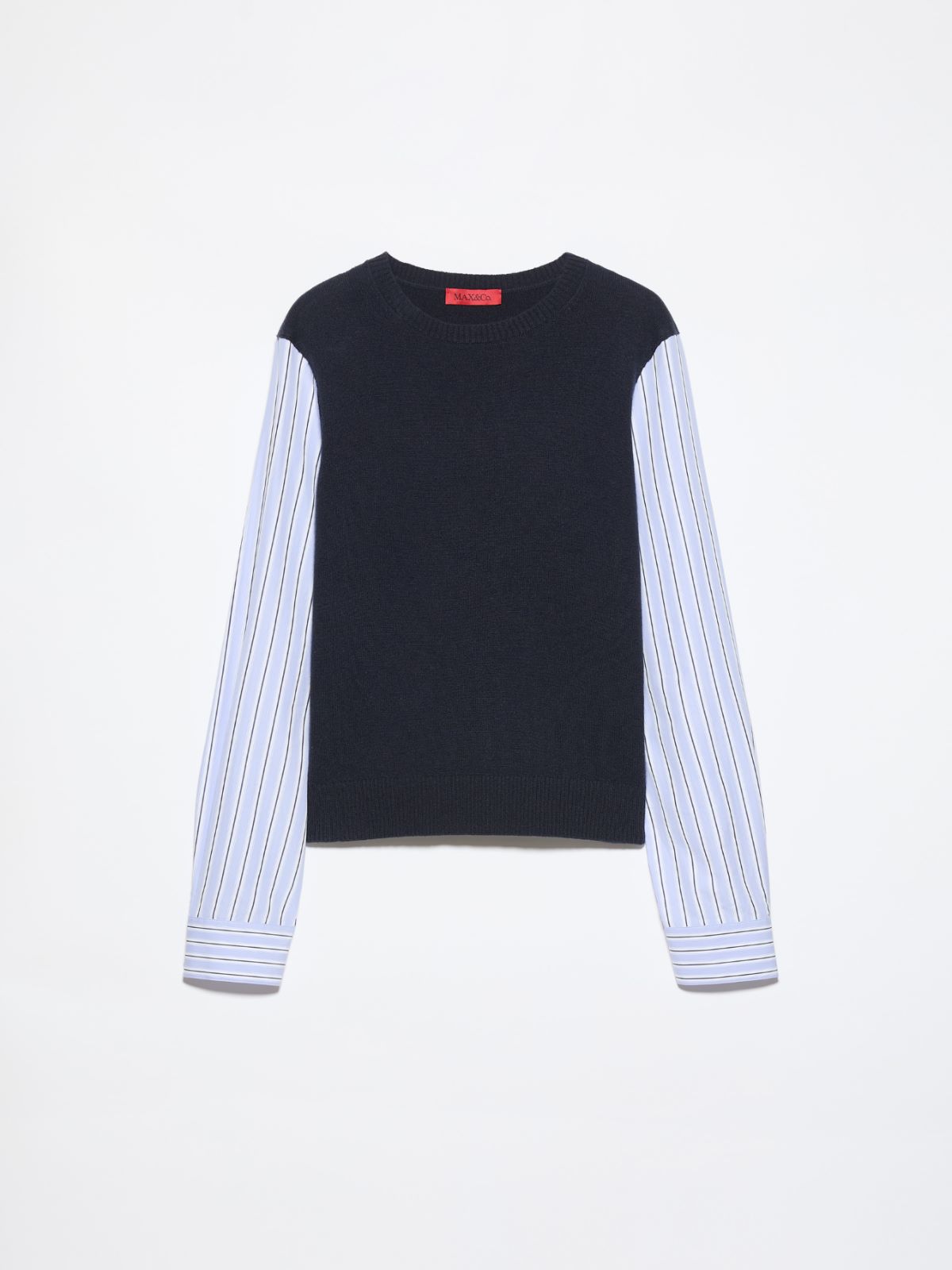 Wool and cotton-poplin sweater - NAVY - MAX&Co. - 5