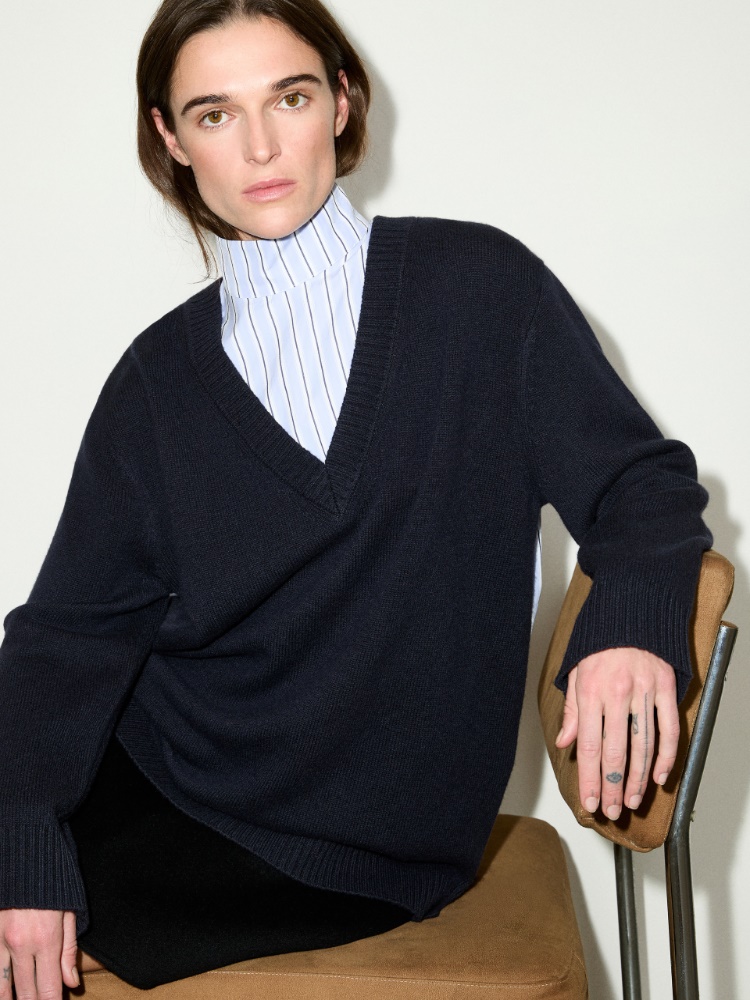 Pullover aus Wolle und Baumwollpopeline - BLAU - MAX&Co. - 3