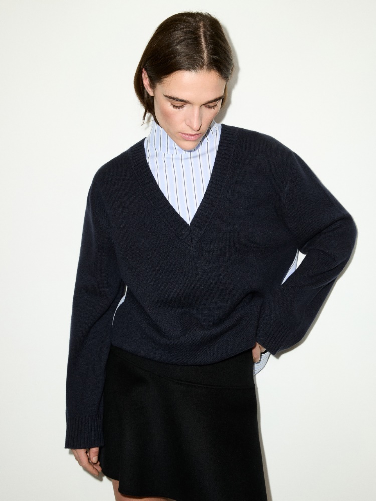Pullover aus Wolle und Baumwollpopeline - BLAU - MAX&Co.