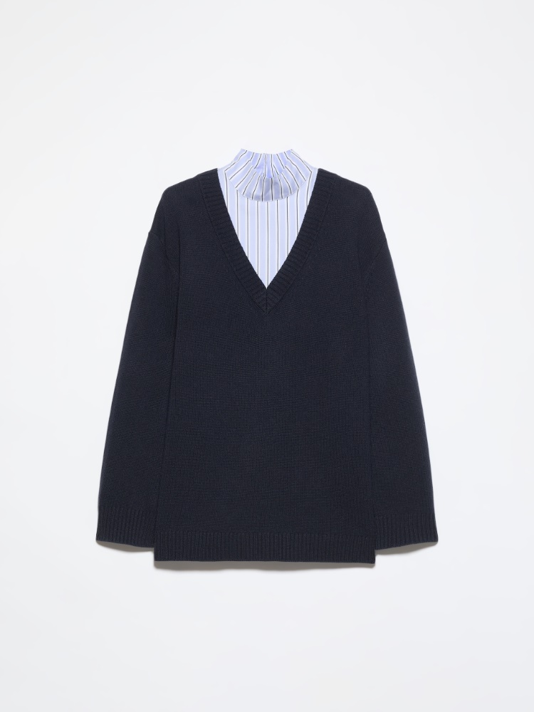 Pullover aus Wolle und Baumwollpopeline - BLAU - MAX&Co. - 6