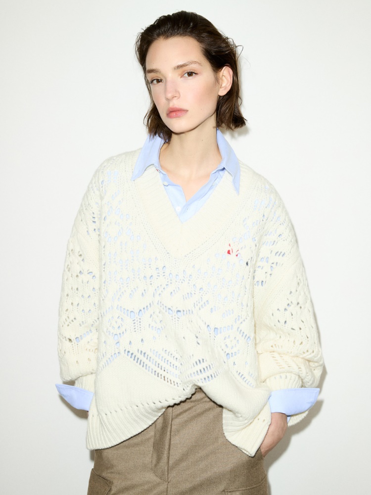 Open-knit wool sweater - WHITE - MAX&Co.