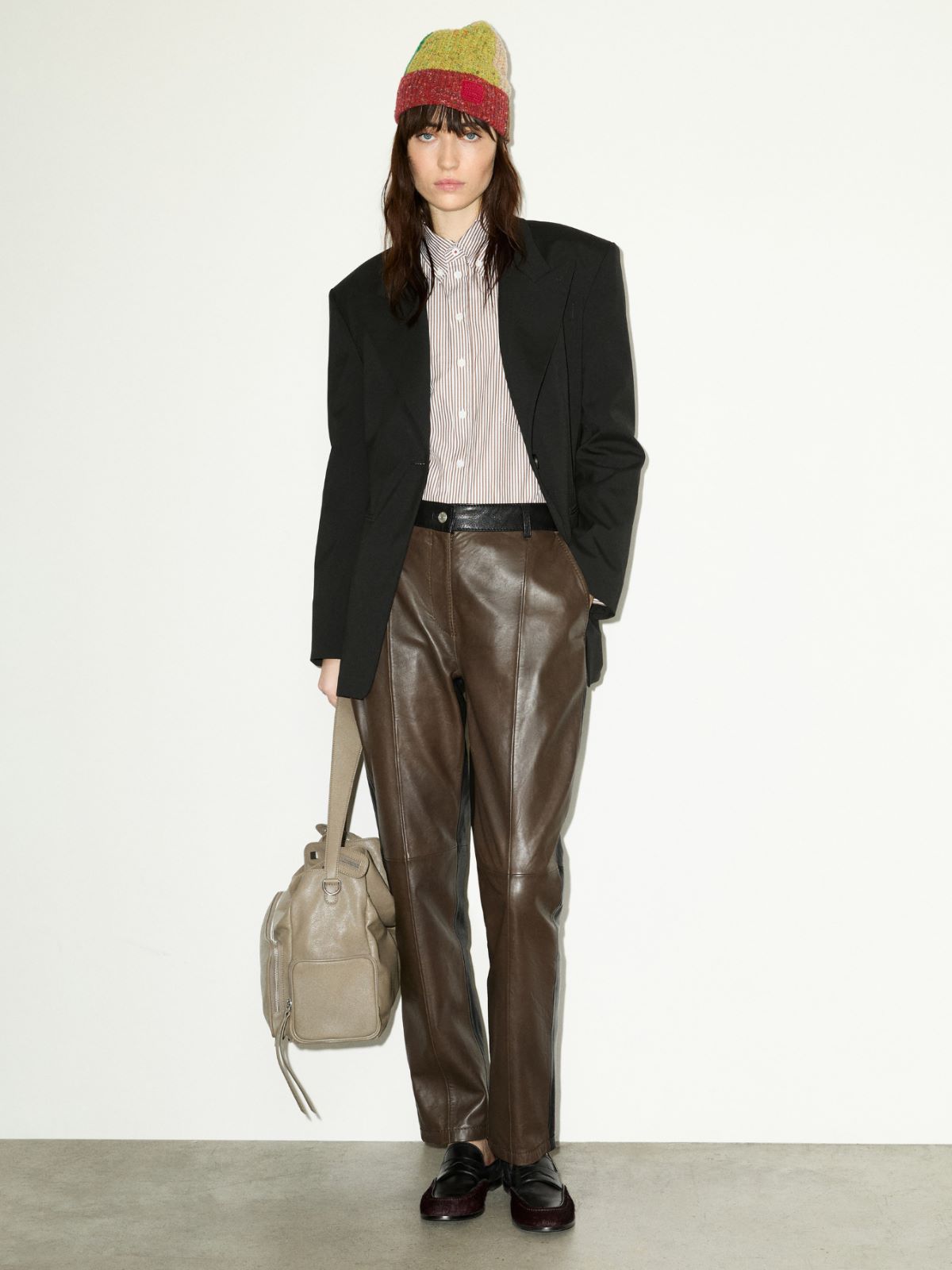 Tapered leather trousers - CHOCOLATE - MAX&Co. - 5