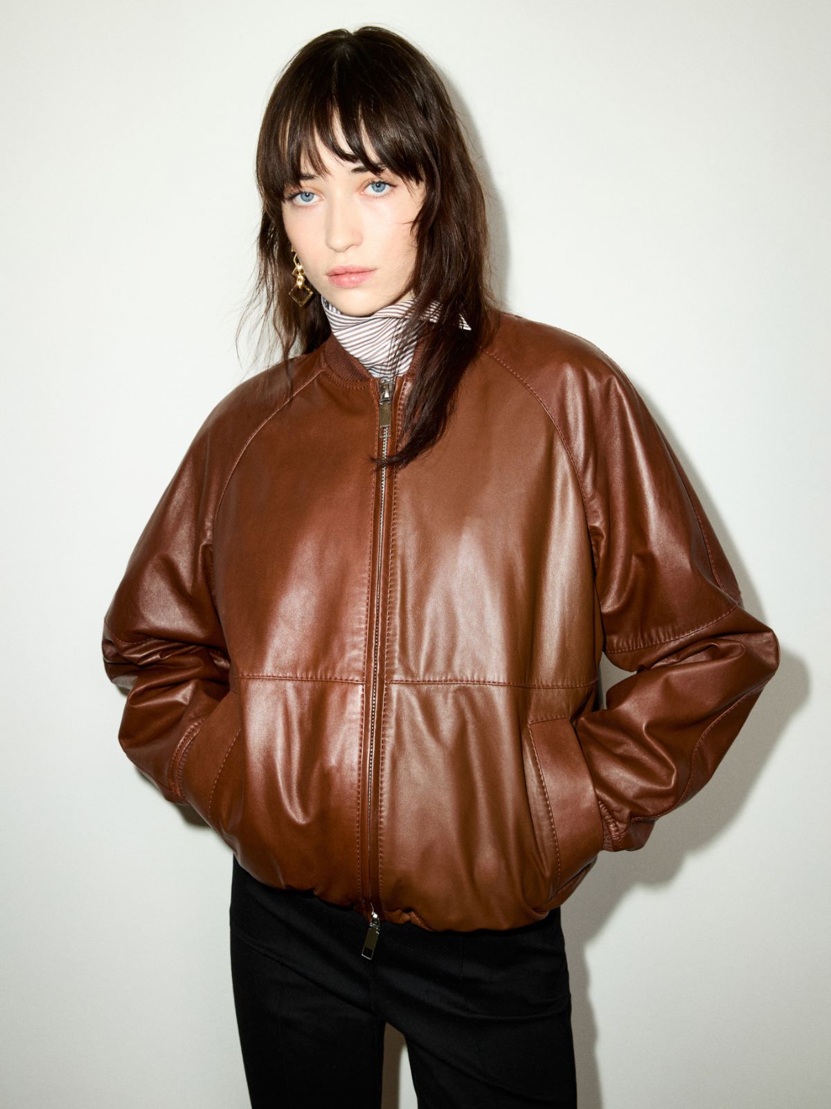 Nappa leather bomber jacket - COGNAC - MAX&Co.
