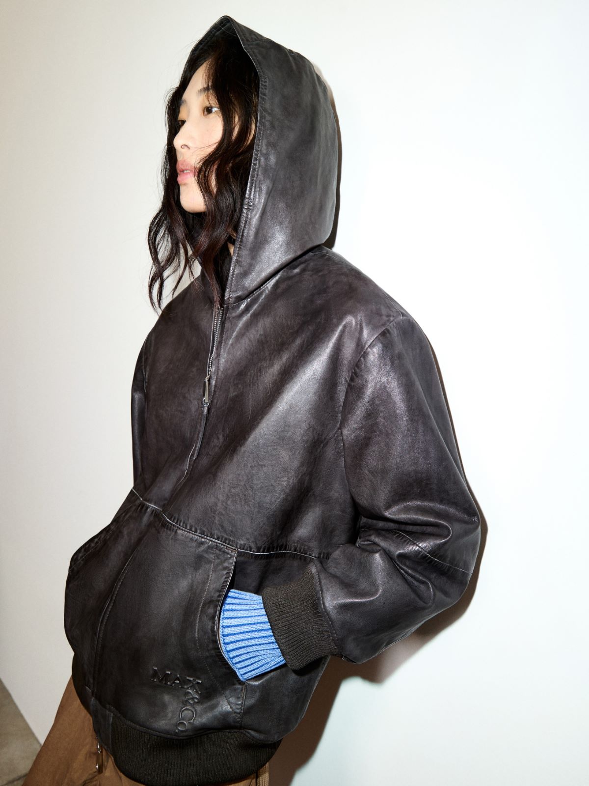 Nappa leather hoodie - BROWN - MAX&Co. - 5