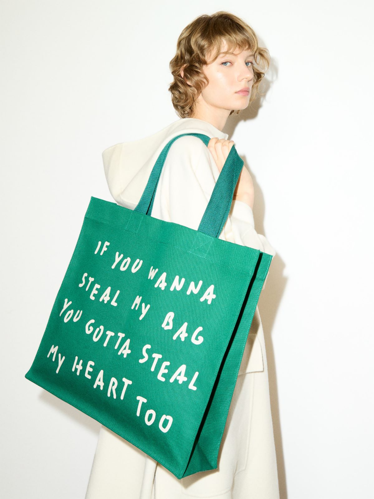 Printed canvas shopping tote - GREEN - MAX&Co.