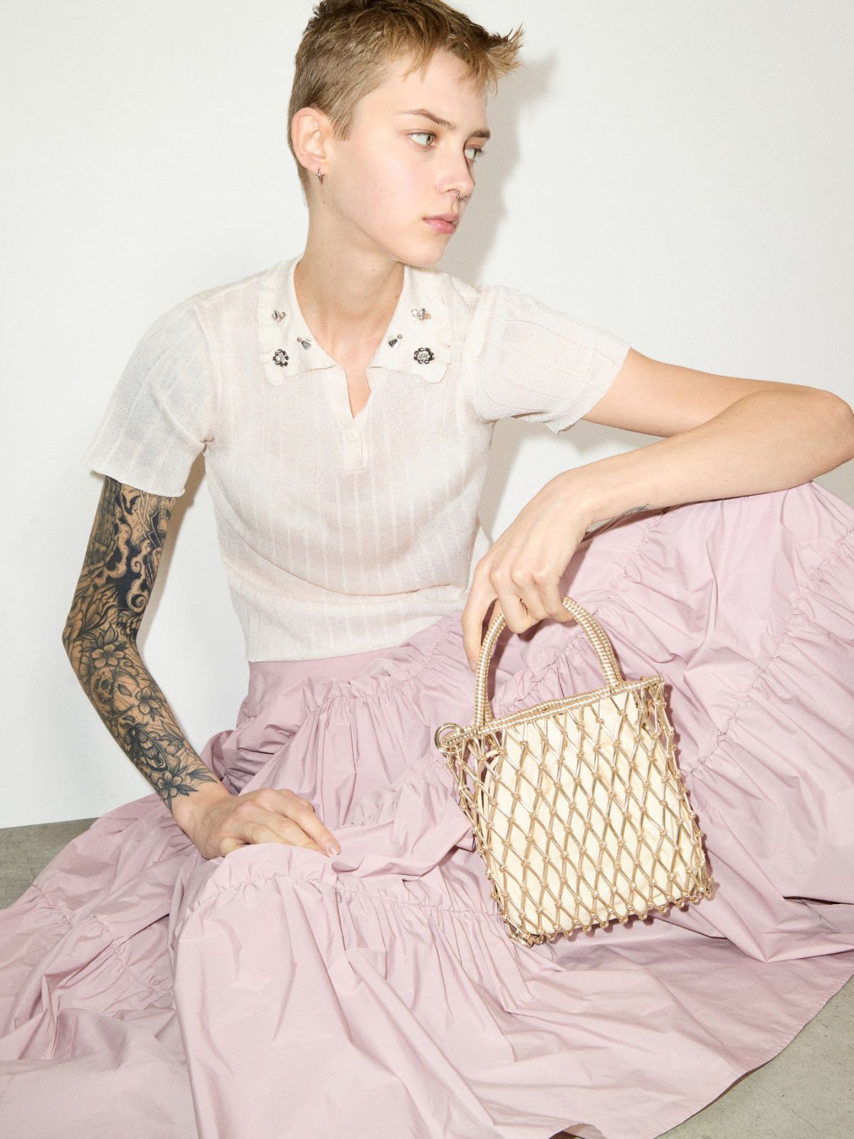 Laminated braided mini bag - GOLD - MAX&Co.