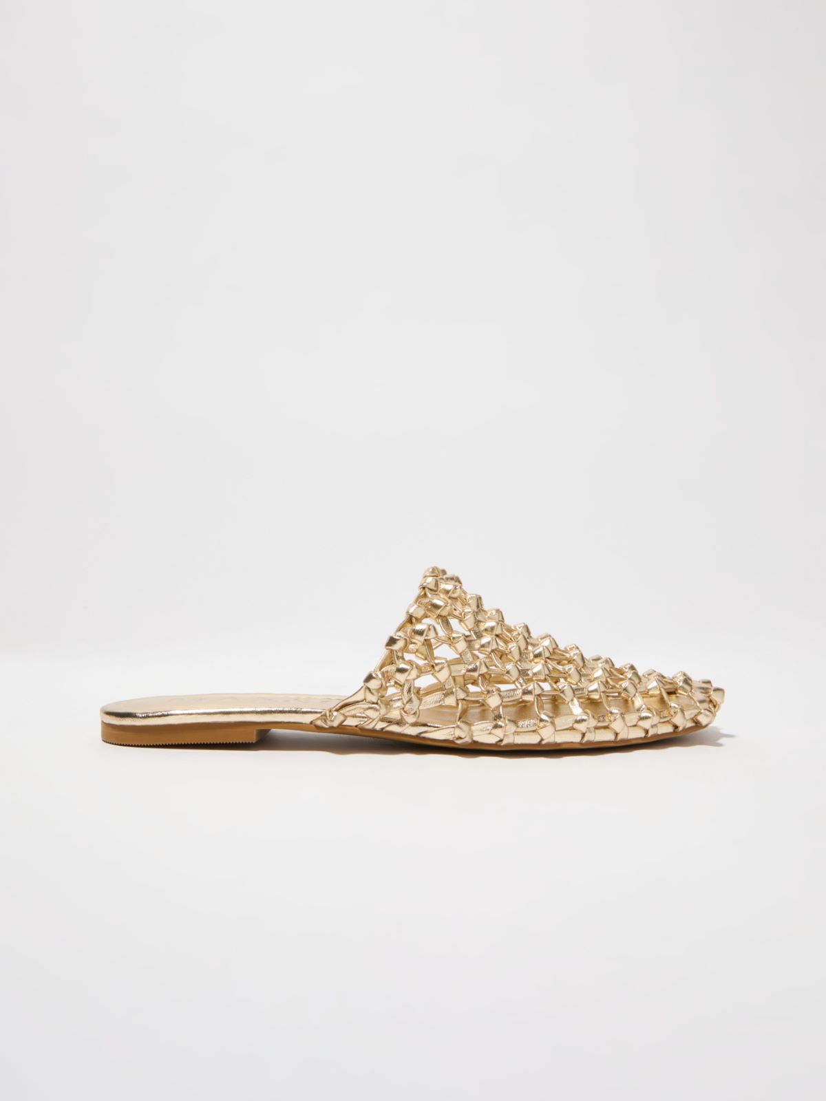 Laminated braided flat mules - GOLD - MAX&Co.