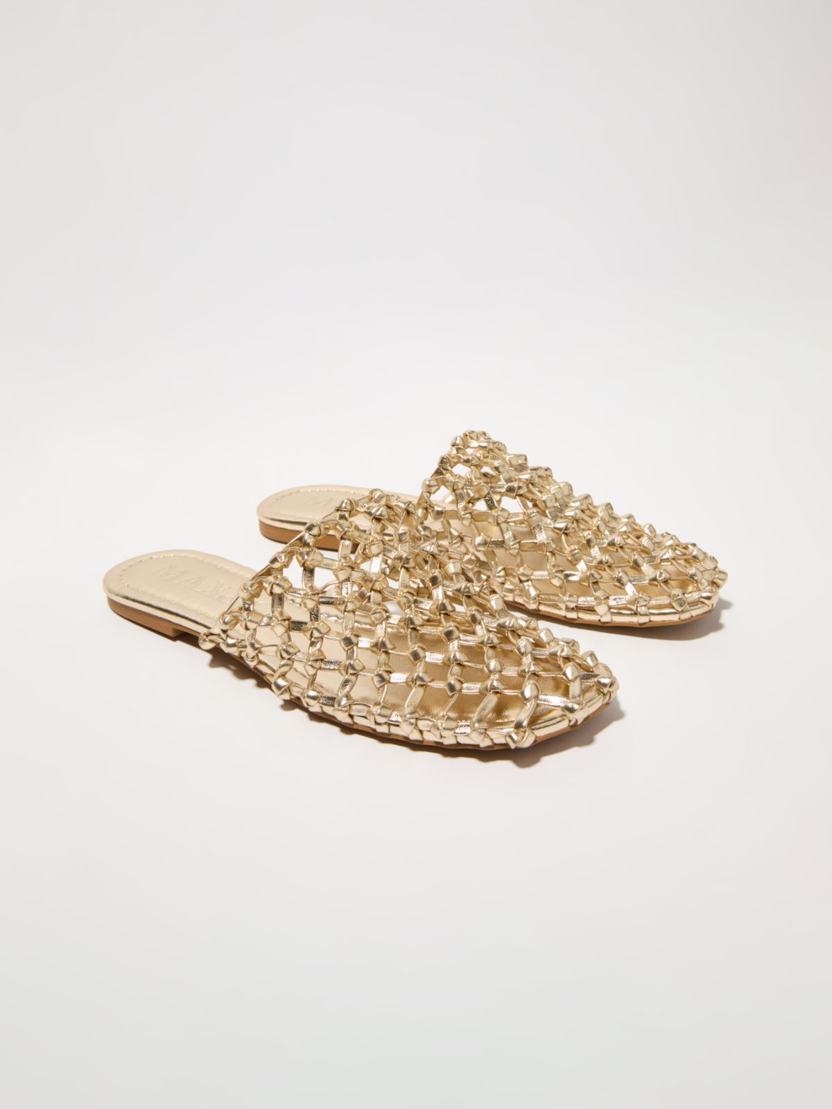 Laminated braided flat mules - GOLD - MAX&Co.