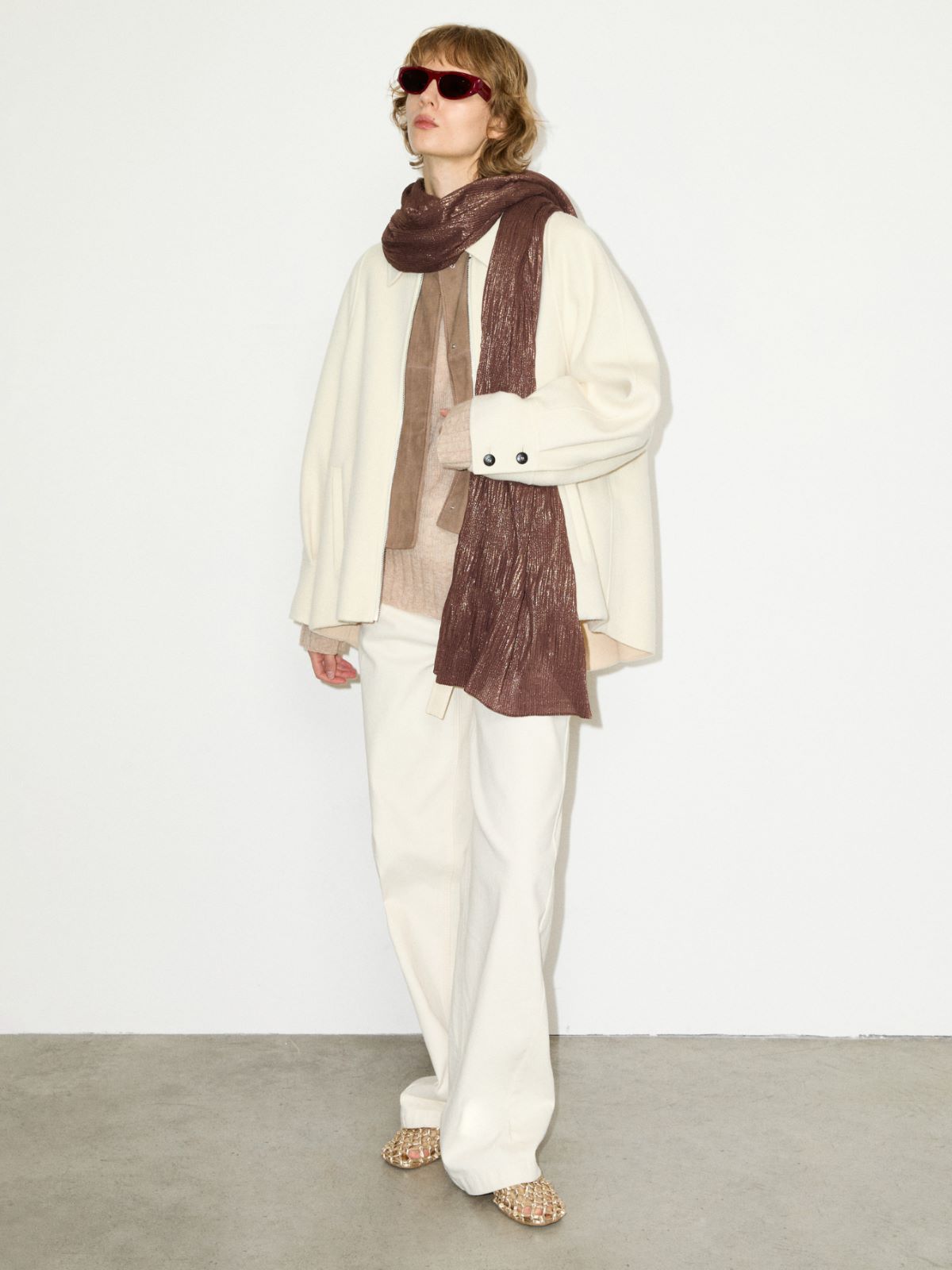 Laminated pleated gauze stole - CHOCOLATE - MAX&Co. - 4