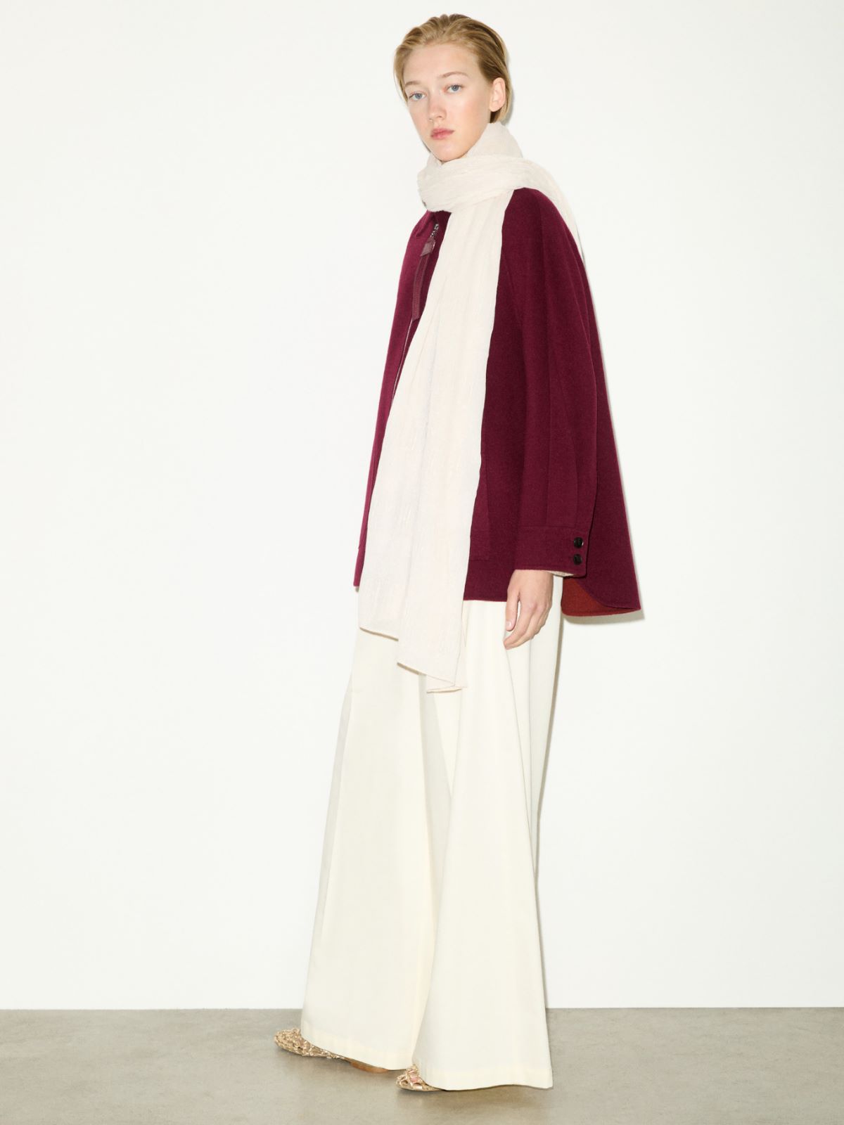 Laminated pleated gauze stole - CREAM - MAX&Co. - 4