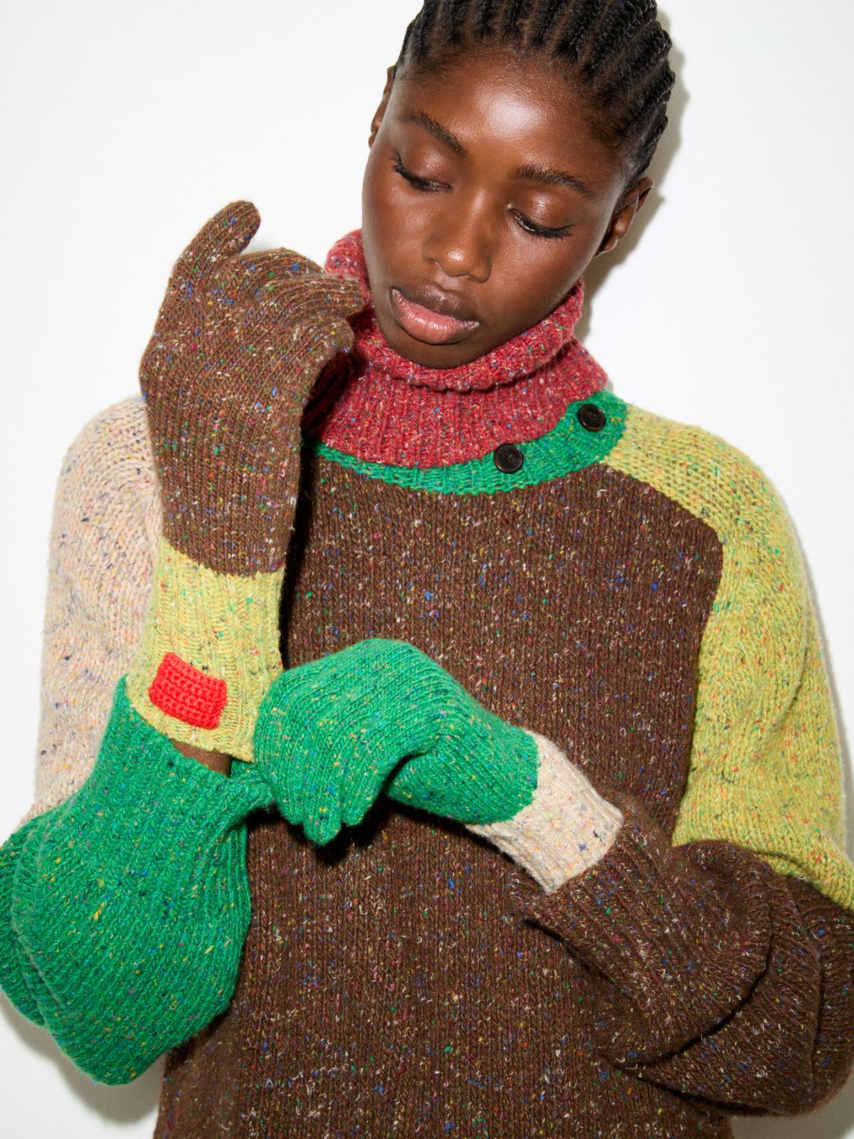 Colour-blocked wool gloves - BROWN - MAX&Co. - 3