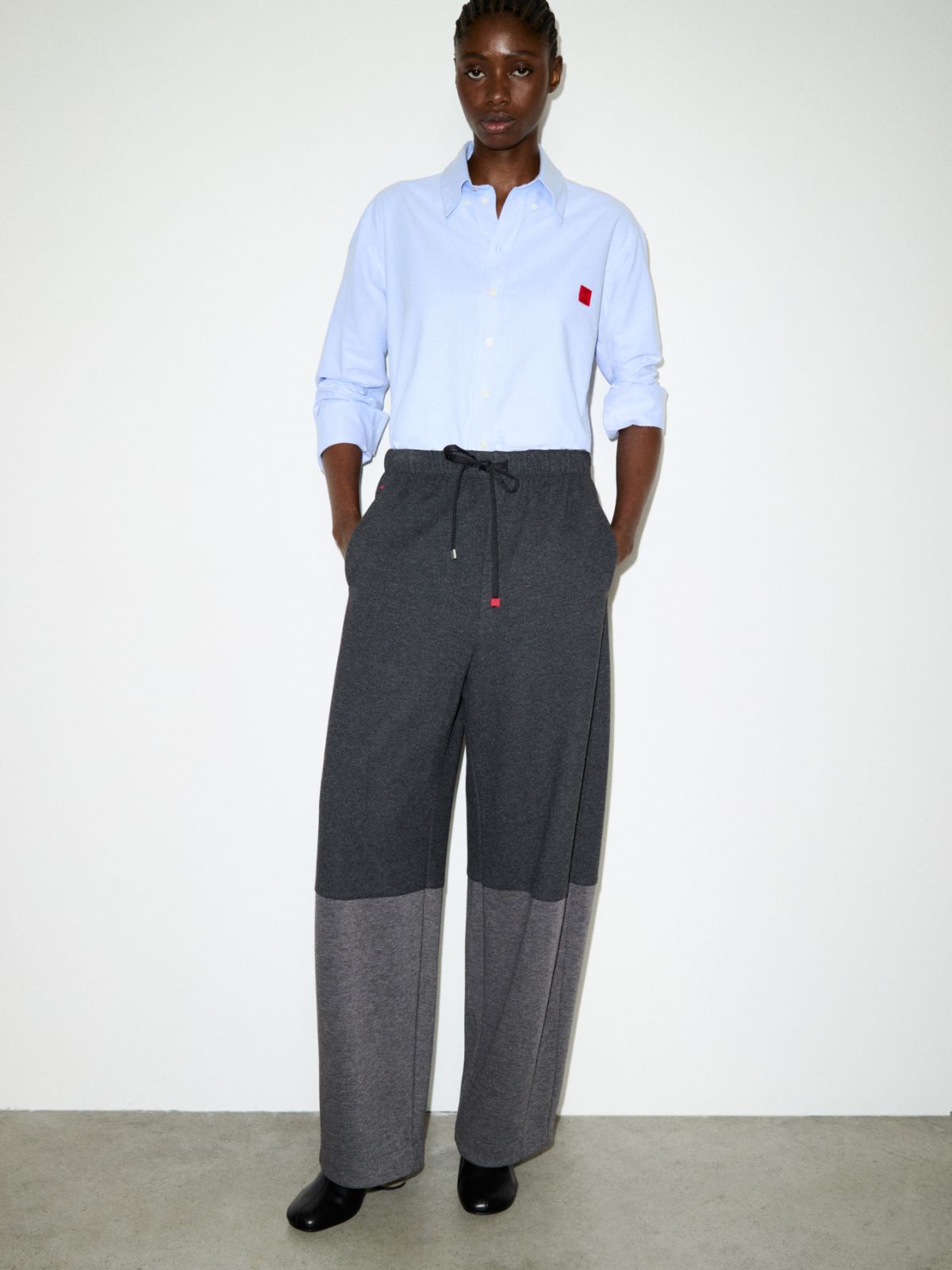 Wide-leg flannel-jersey trousers - BLACK - MAX&Co.