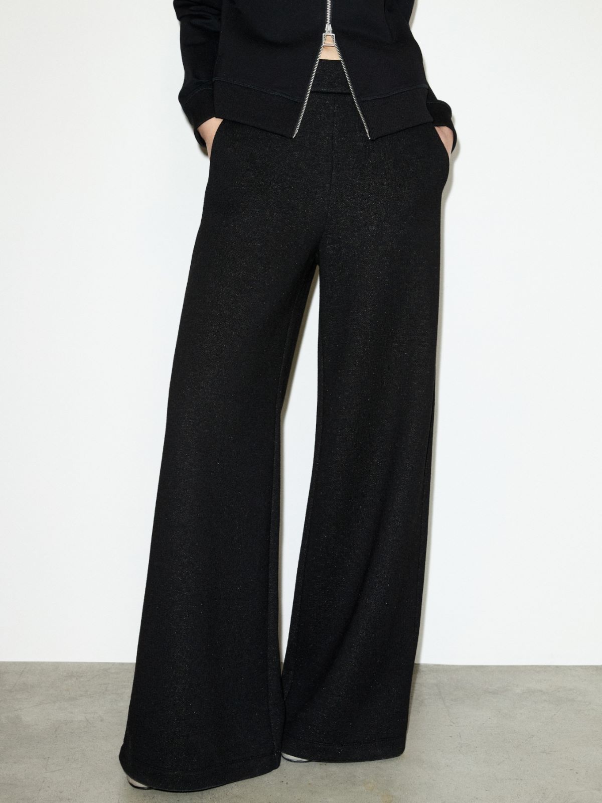 Wide-leg tweed-jersey trousers - BLACK - MAX&Co.