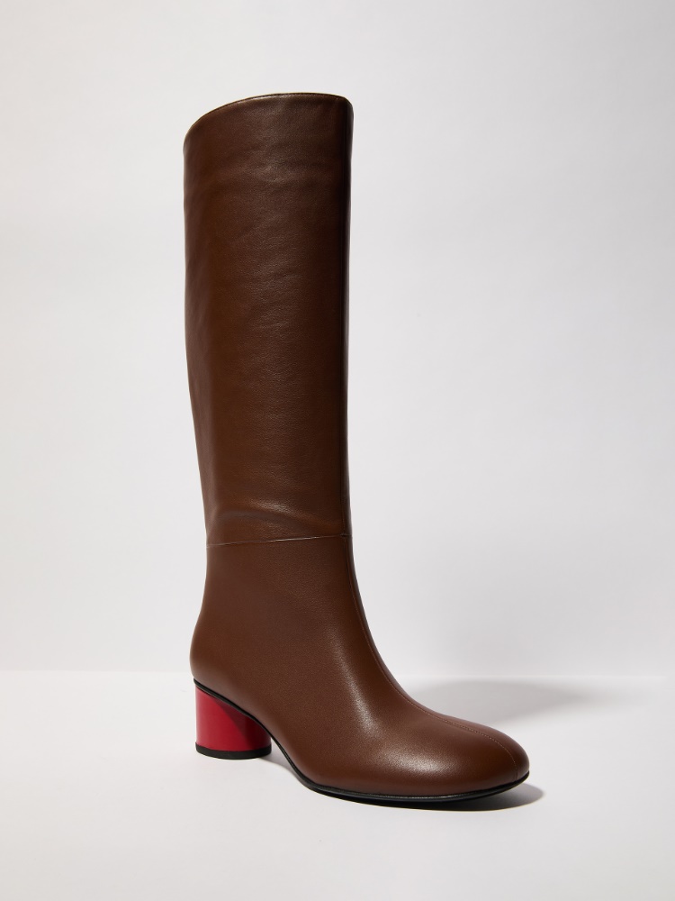 Midi-heeled leather boots - TOBACCO - MAX&Co.