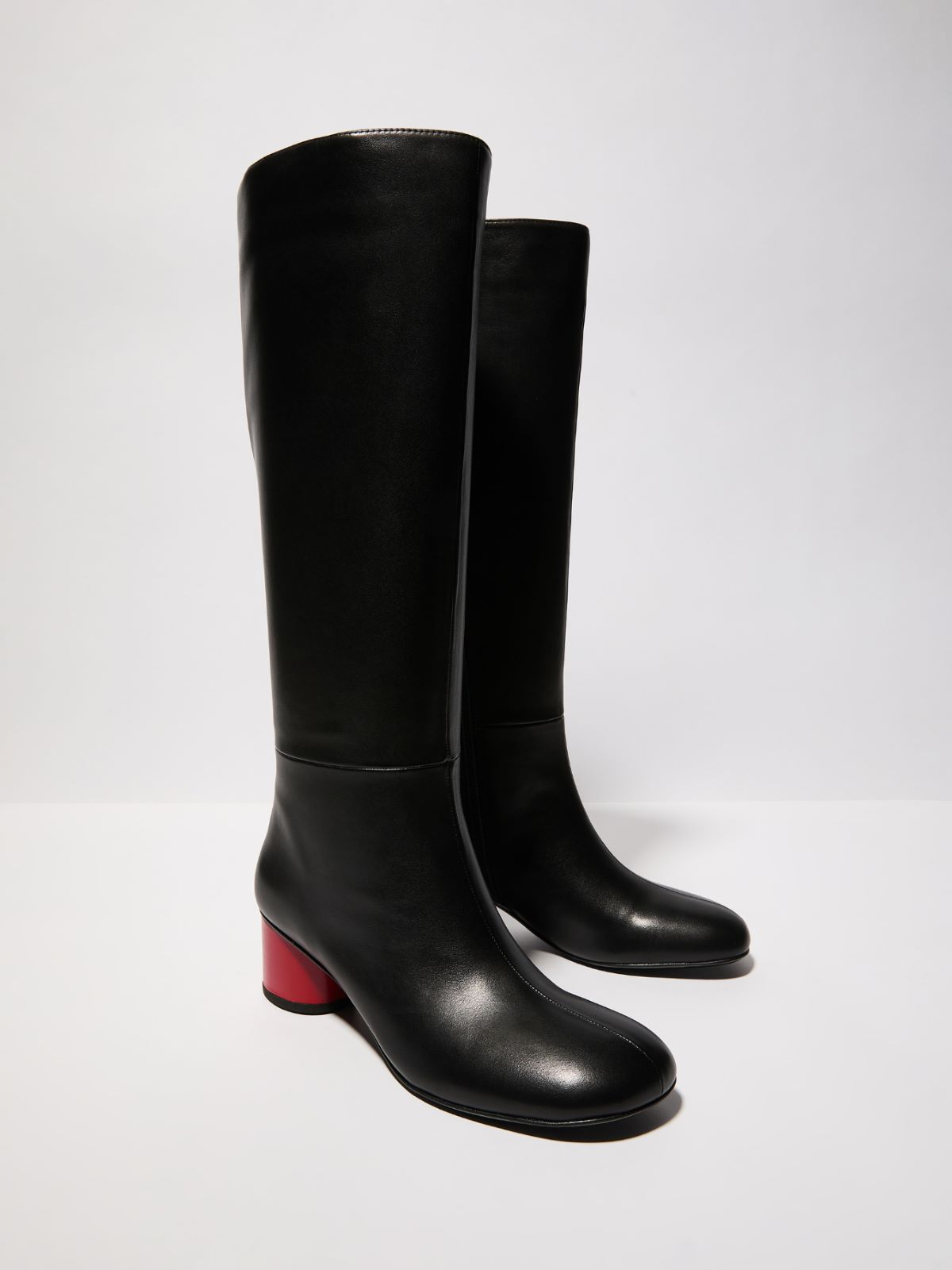 Midi-heeled leather boots - BLACK - MAX&Co.