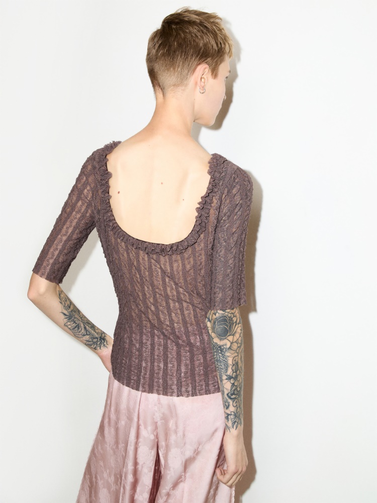 Lacy jersey T-shirt - BROWN - MAX&Co.