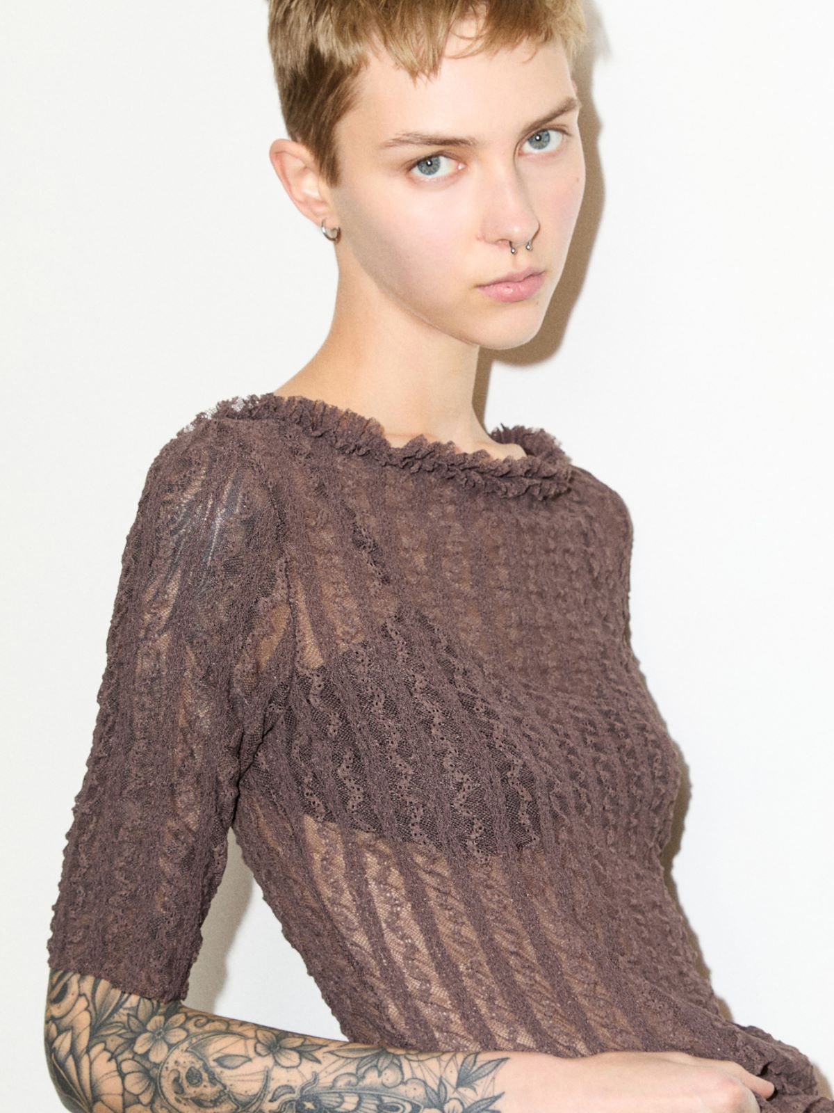 Lacy jersey T-shirt - BROWN - MAX&Co.