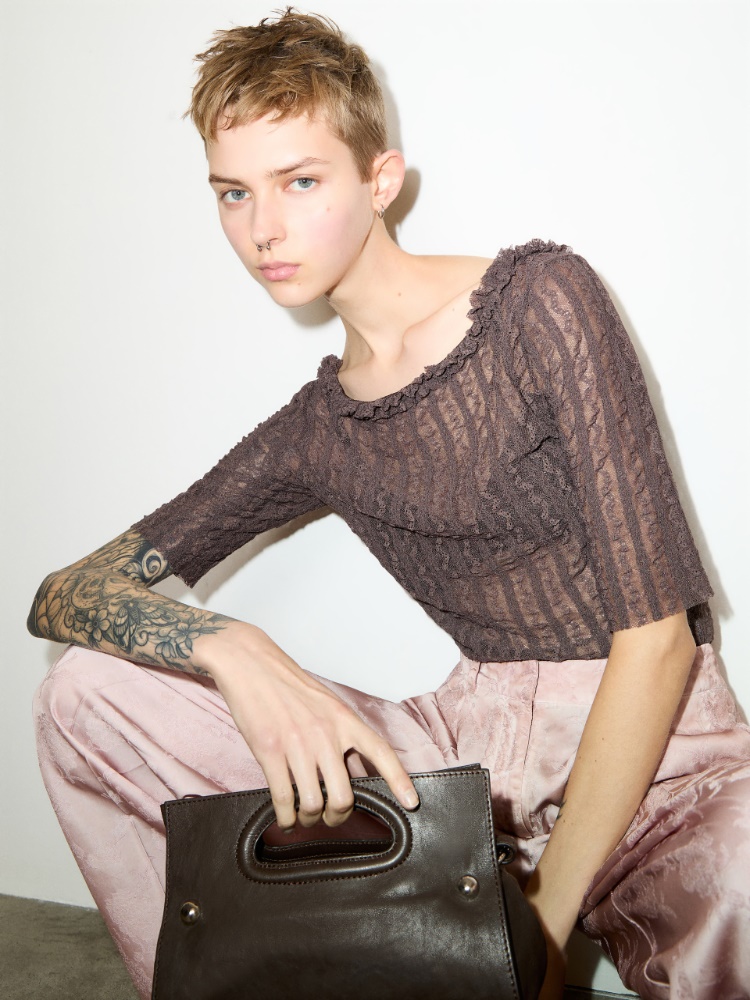 Lacy jersey T-shirt - BROWN - MAX&Co.