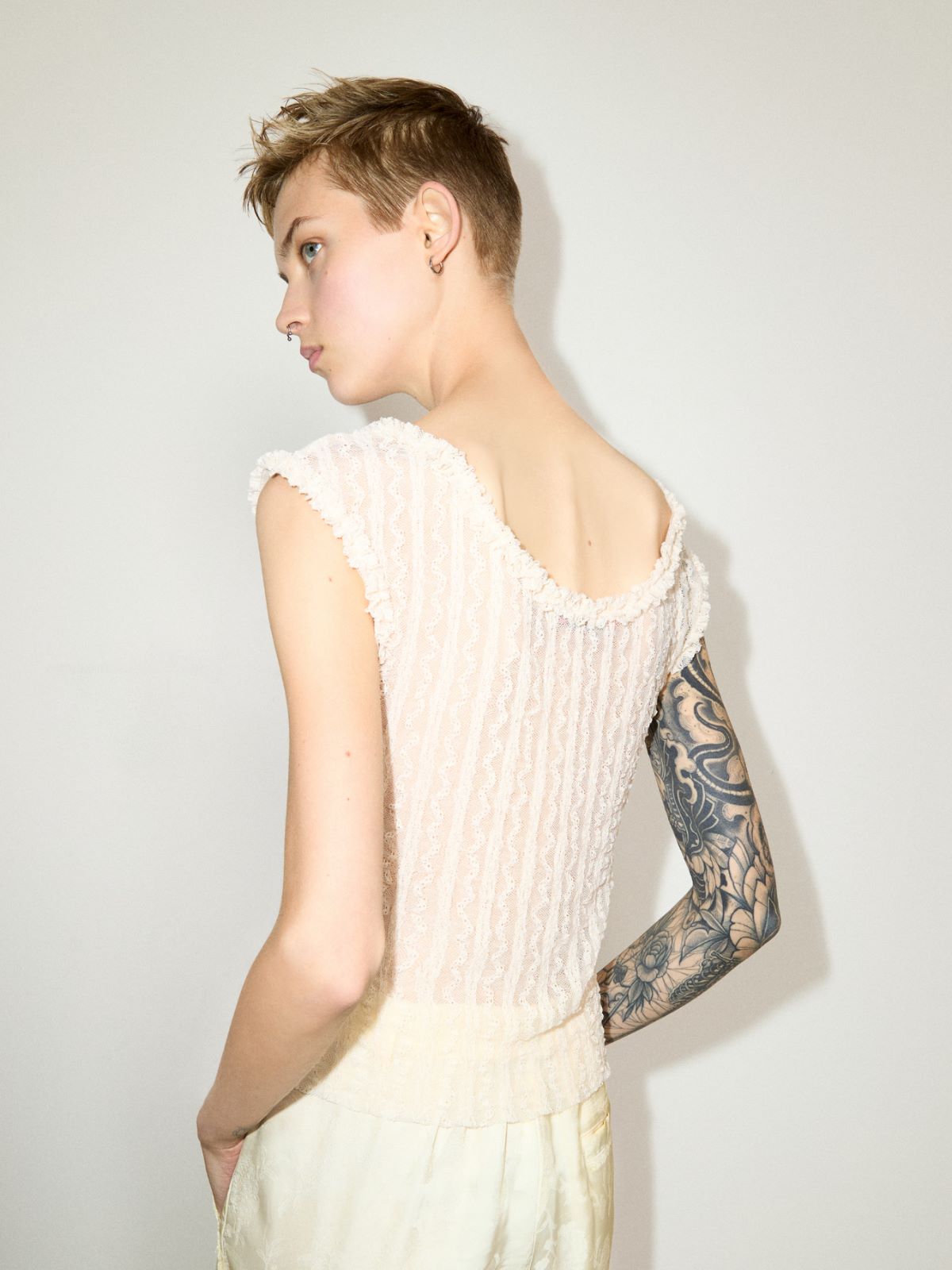 Lacy jersey top - ECRU - MAX&Co.