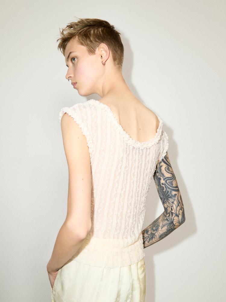 Lacy jersey top - ECRU - MAX&Co.