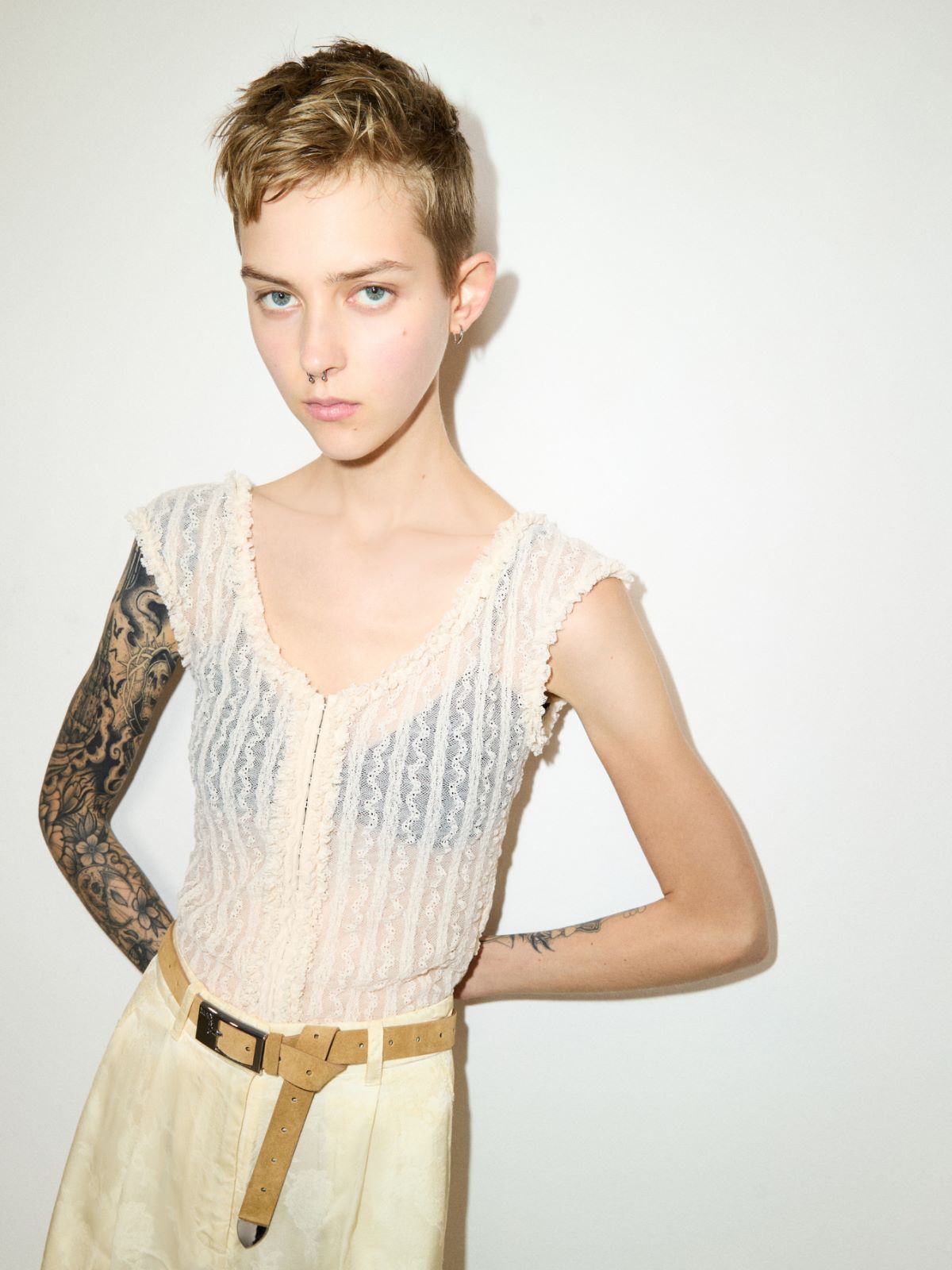 Lacy jersey top - ECRU - MAX&Co.