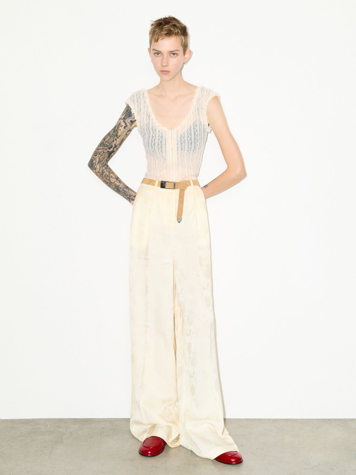 Lacy jersey top - ECRU - MAX&Co.