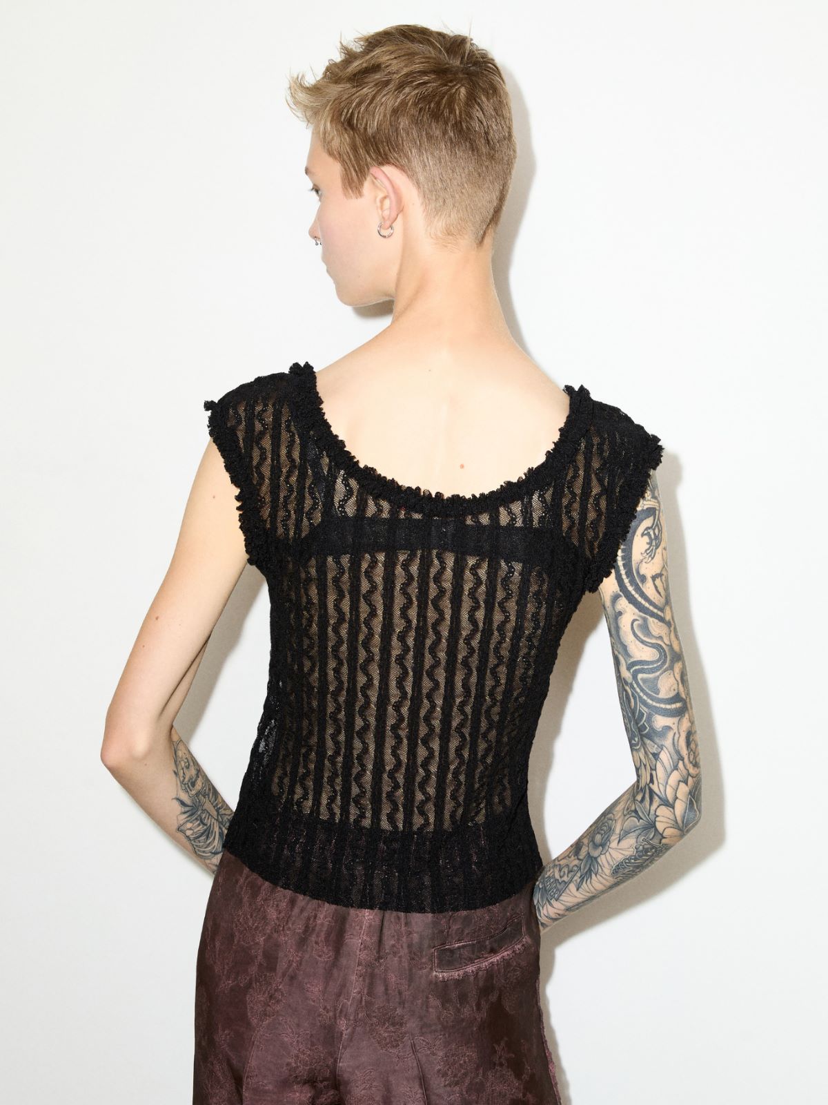 Lacy jersey top - BLACK - MAX&Co.