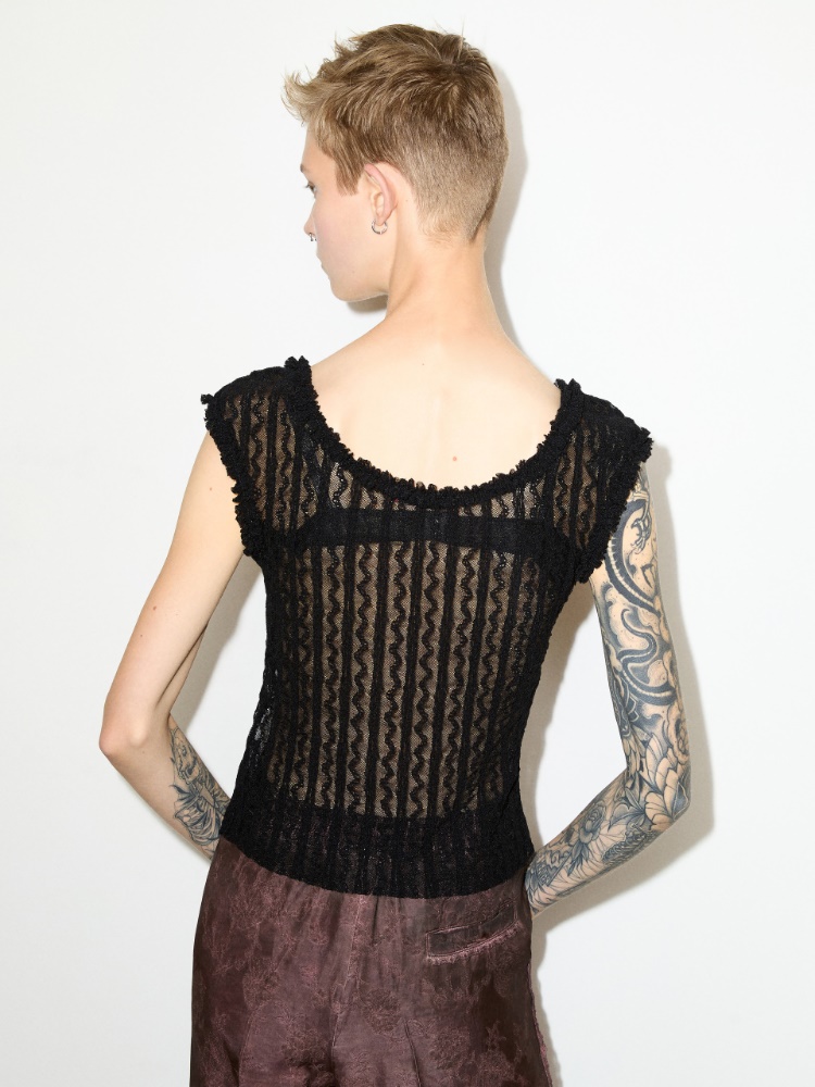 Lacy jersey top - BLACK - MAX&Co.