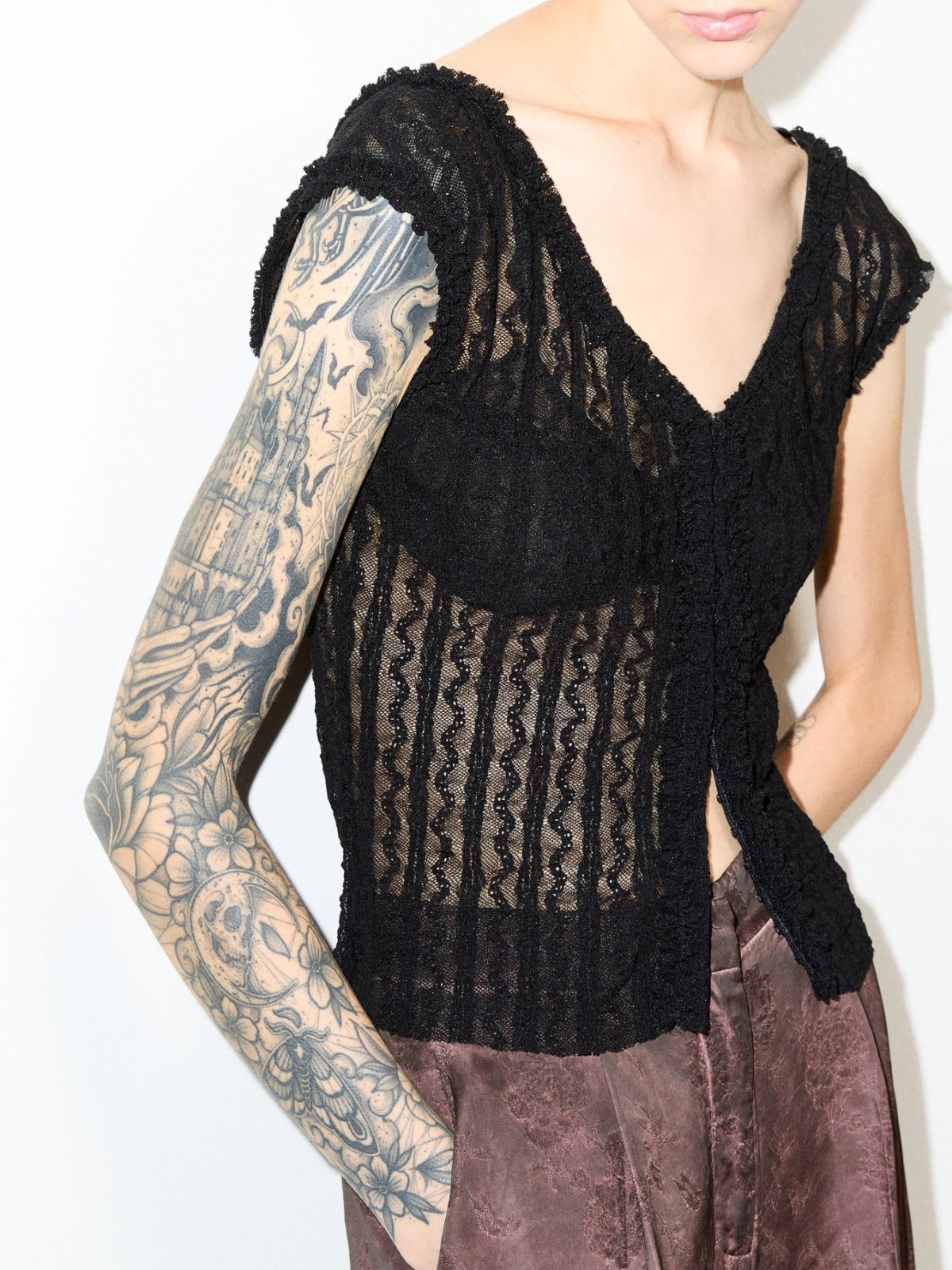 Lacy jersey top - BLACK - MAX&Co.