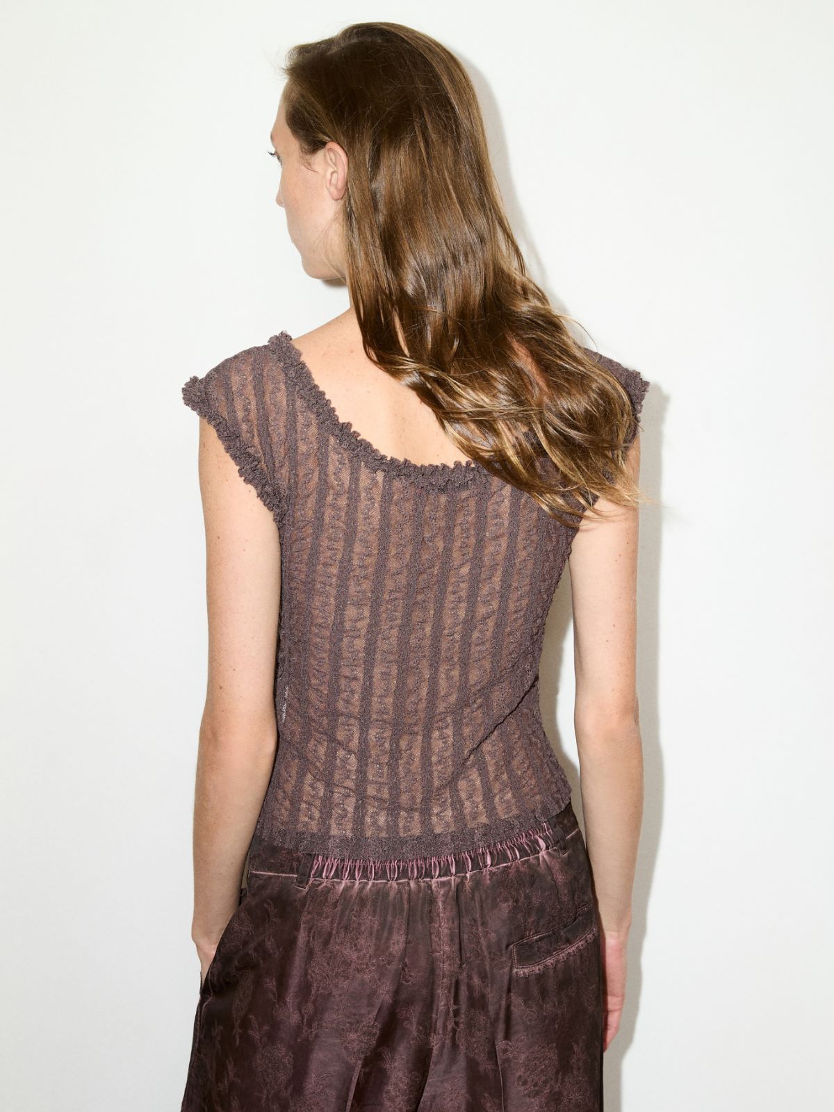 Lacy jersey top - BROWN - MAX&Co.