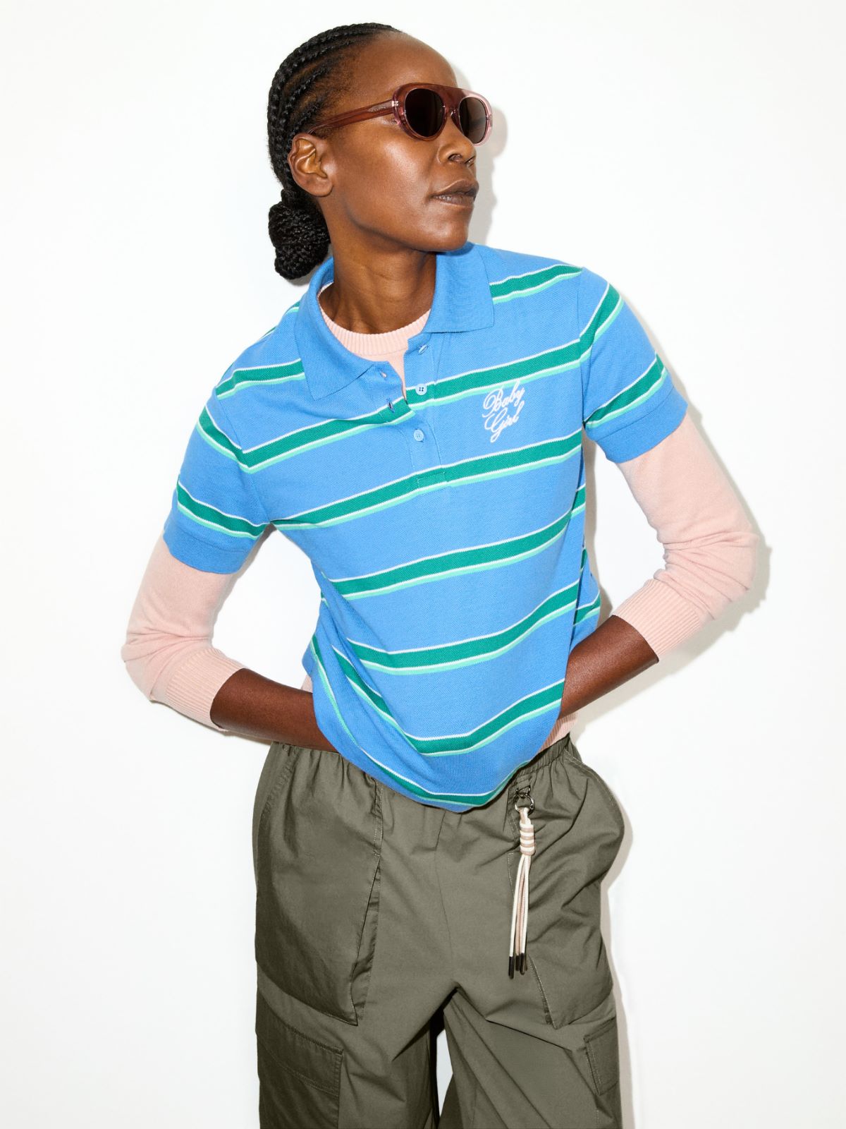 Polo bordado a rayas - AZUL - MAX&Co.