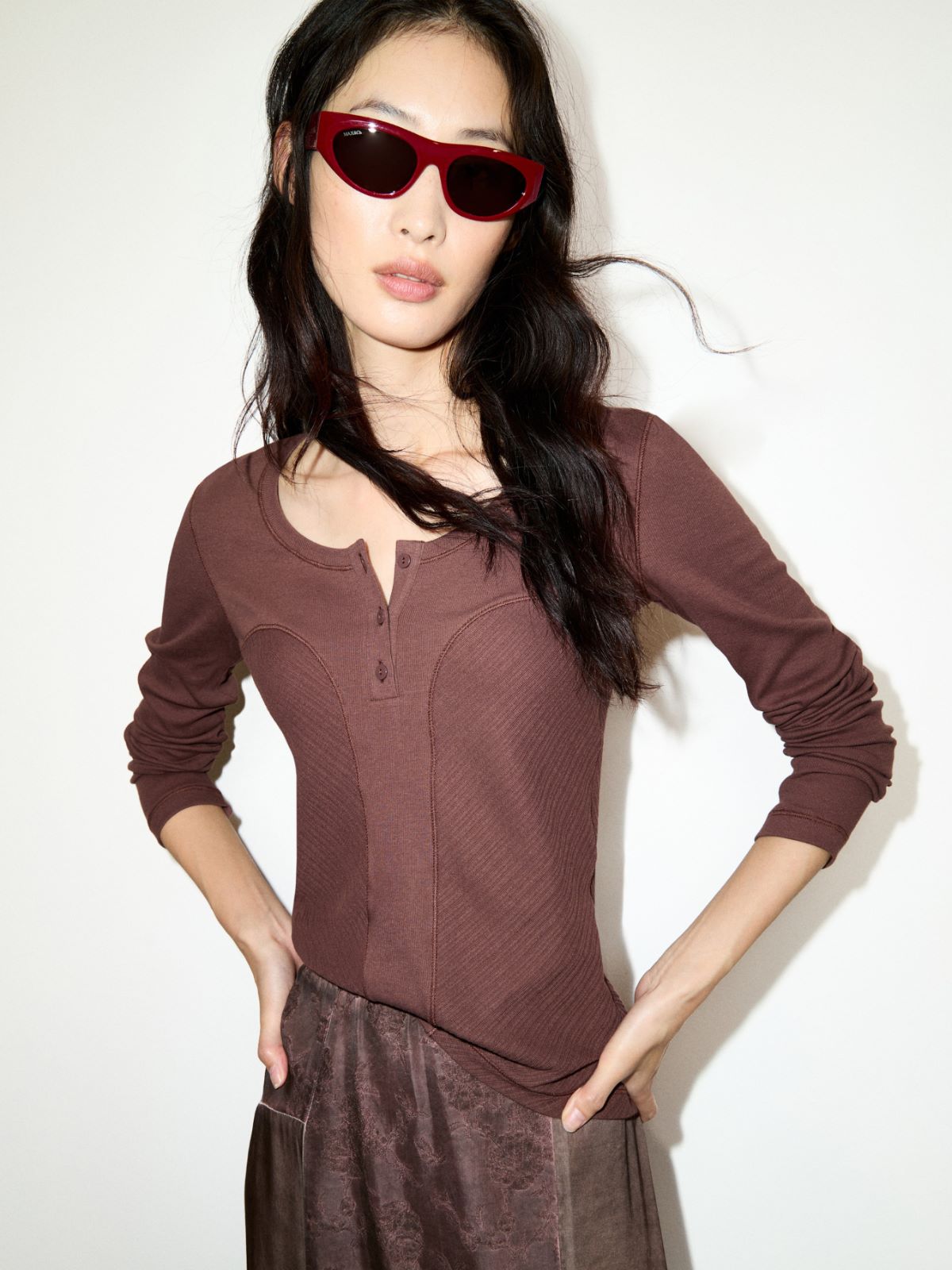 Slim-fit granddad top - CHOCOLATE - MAX&Co.